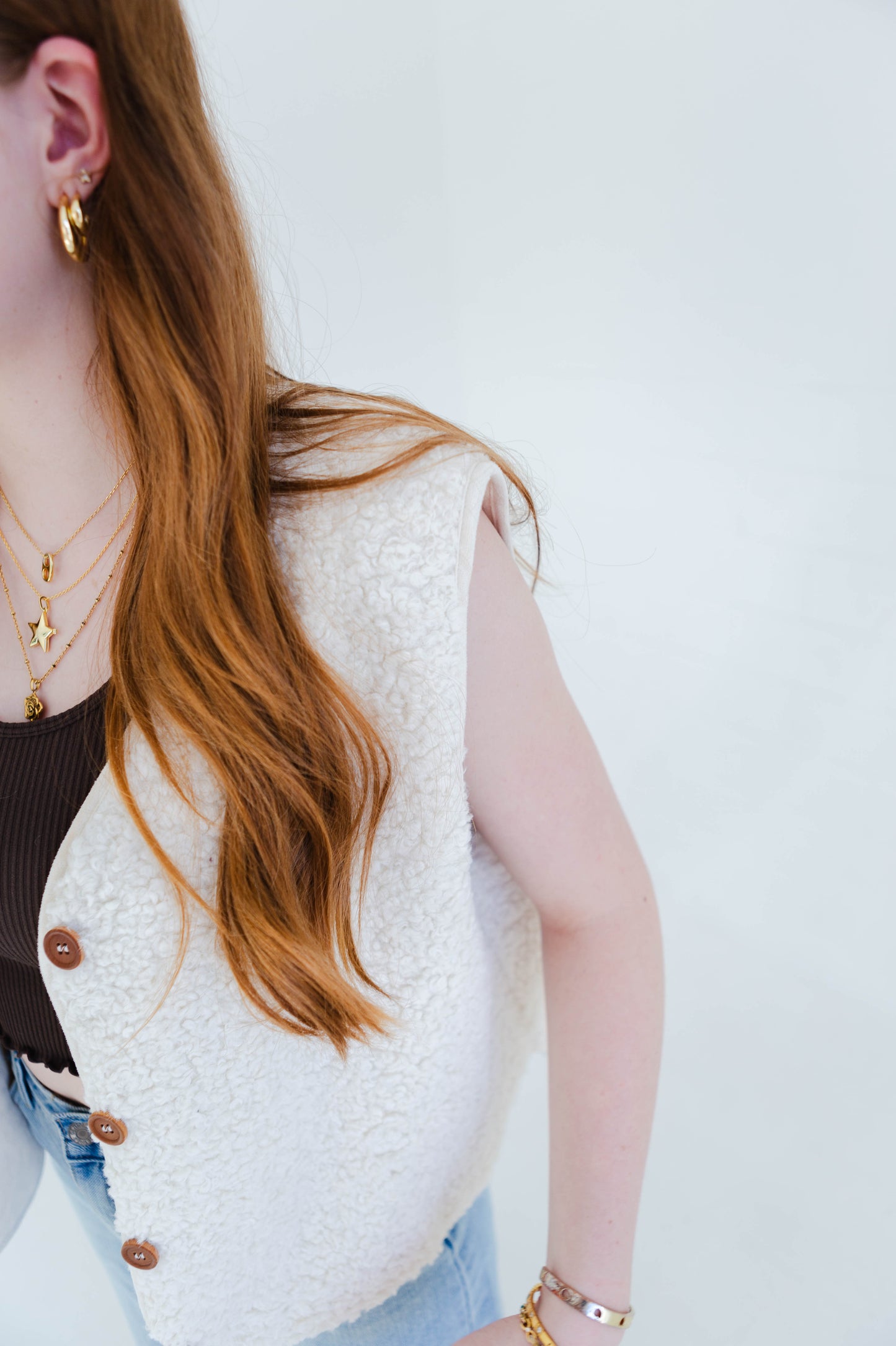 Ivory Sherpa Button Vest