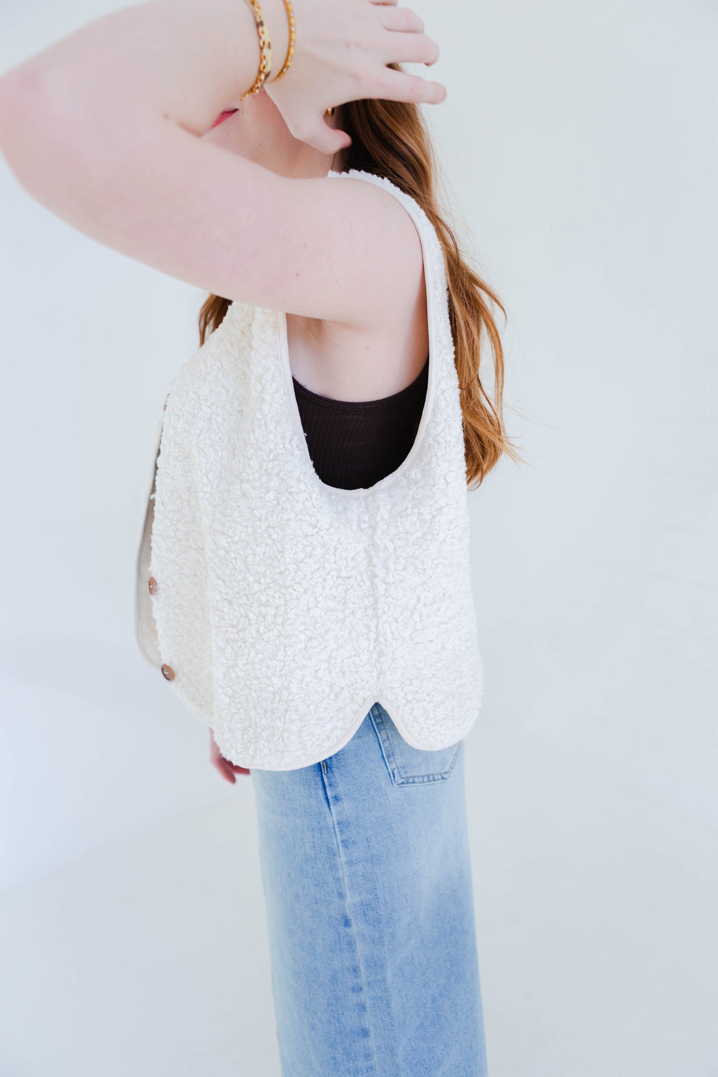 Ivory Sherpa Button Vest