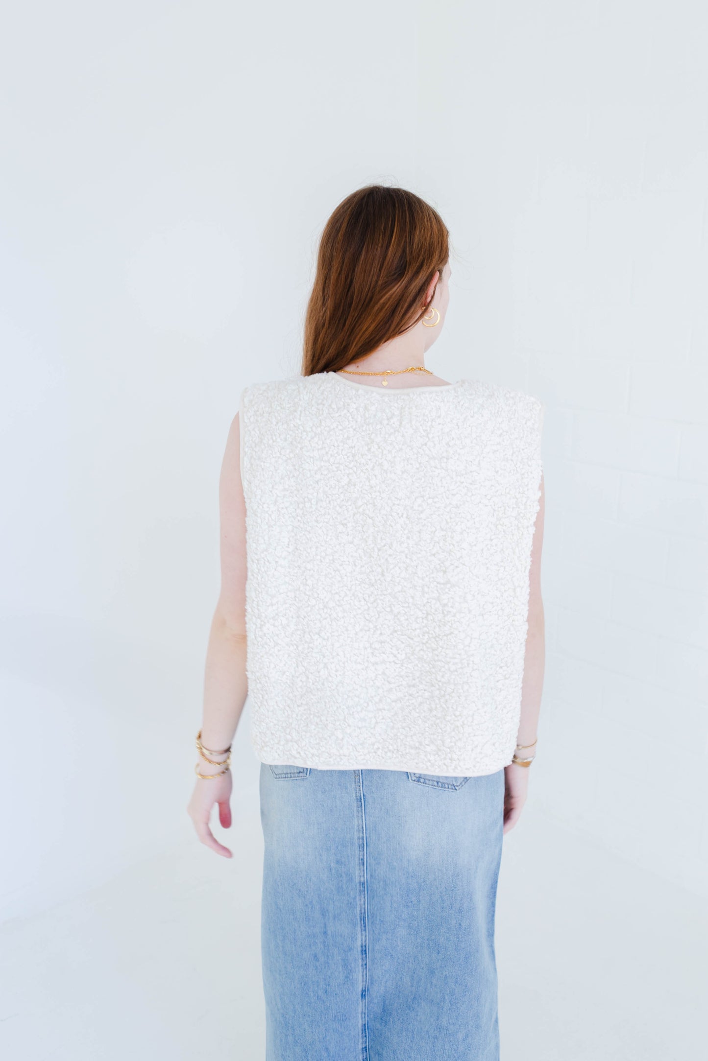 Ivory Sherpa Button Vest