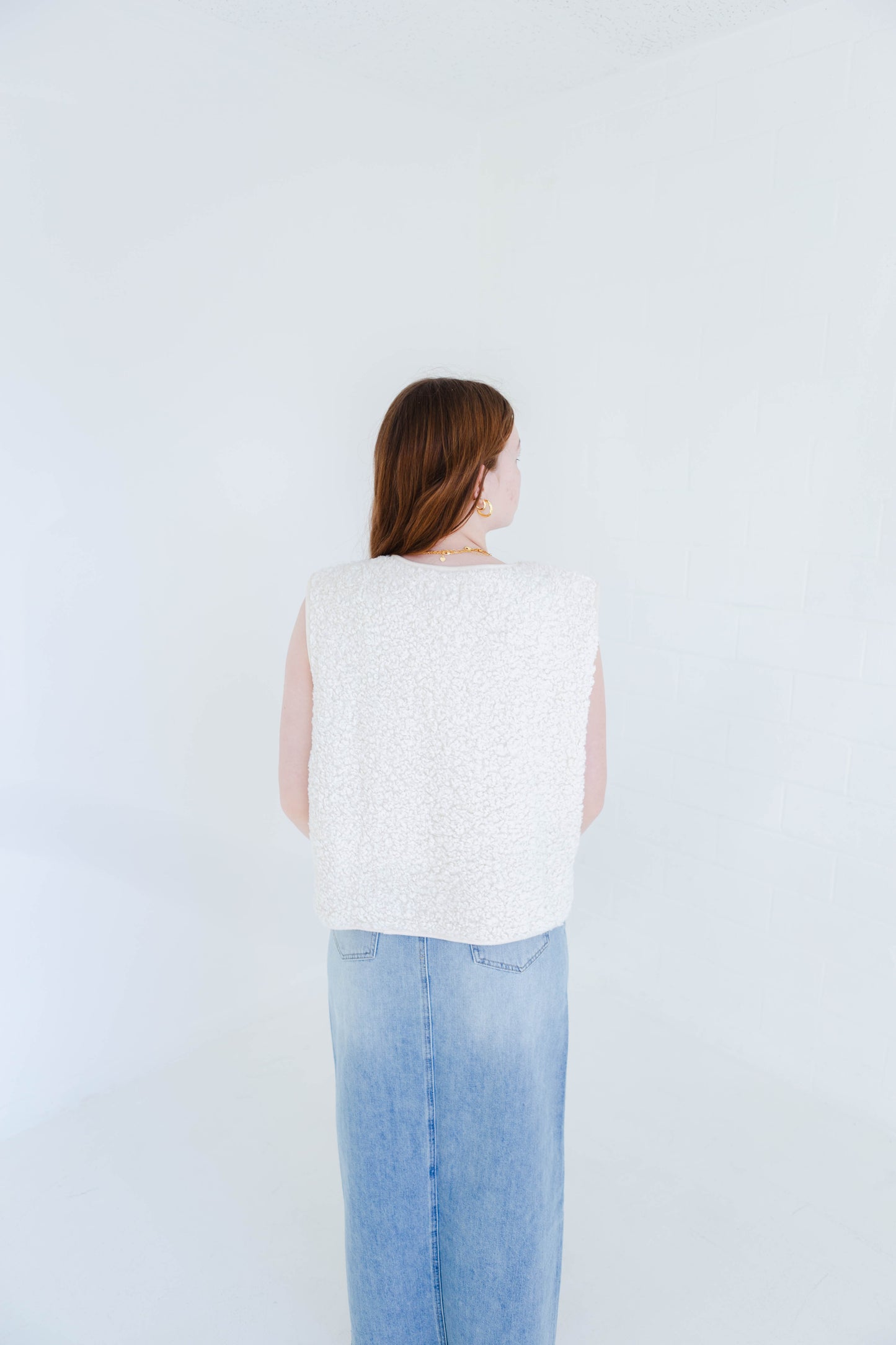 Ivory Sherpa Button Vest