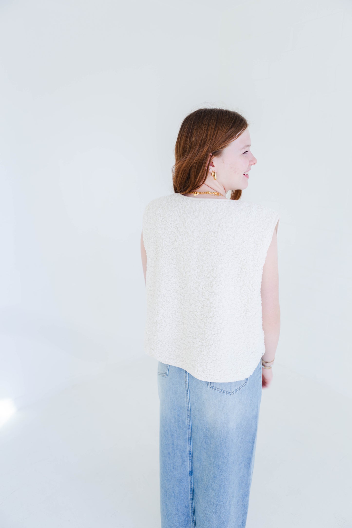 Ivory Sherpa Button Vest
