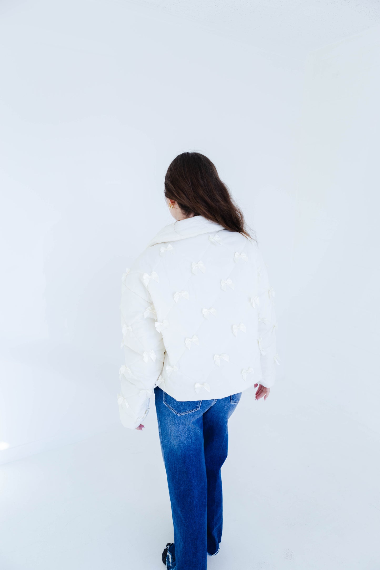 Cream Quilted Bow Detail Jacket