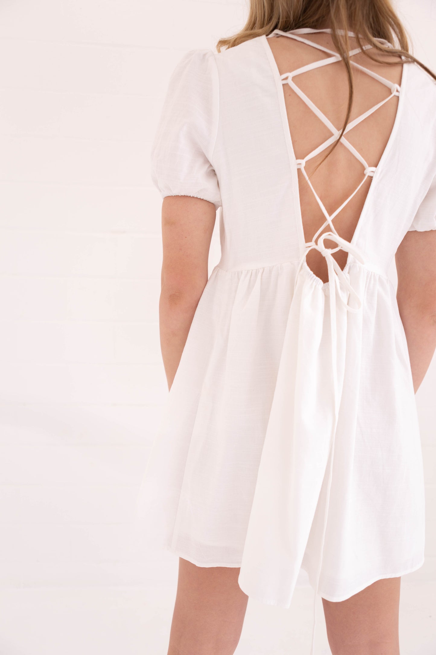 White Lace Up Mini Dress