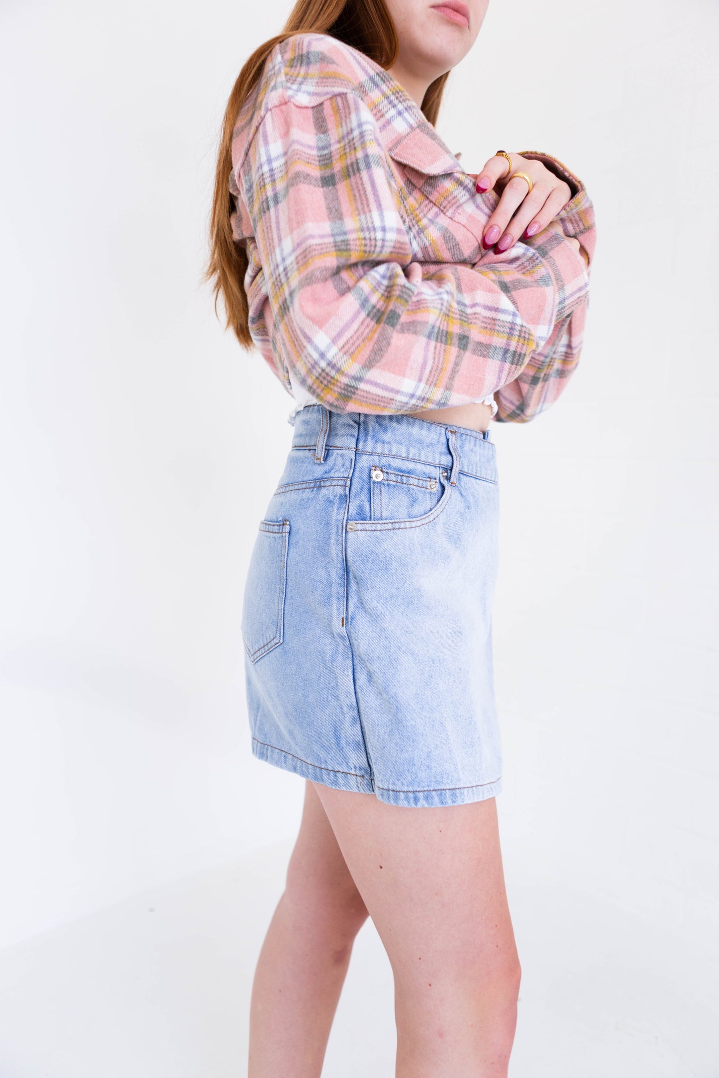 A washed denim skort