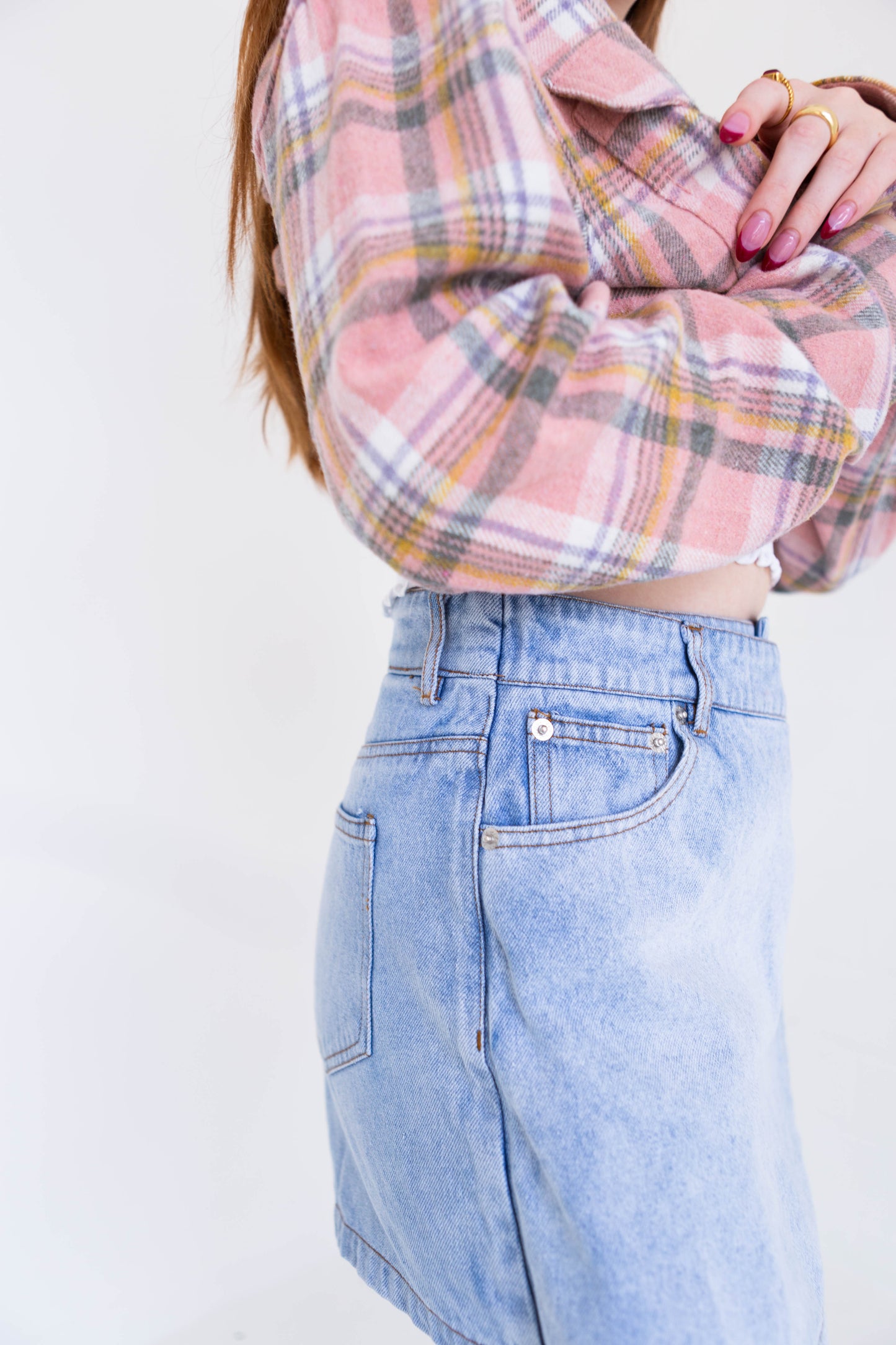 A washed denim skort