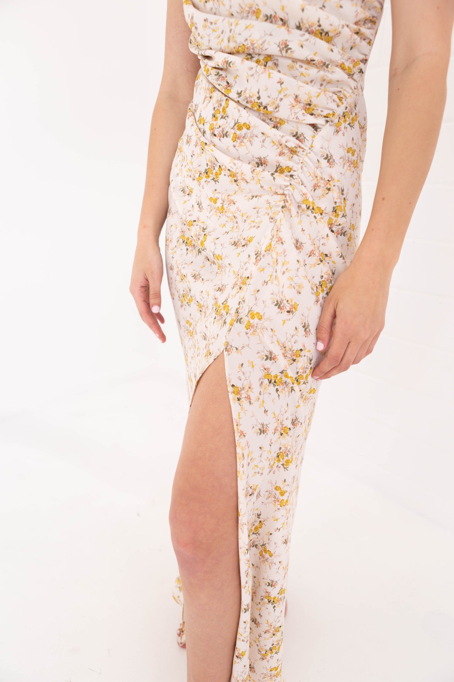 Cream Floral Halter Midi Dress