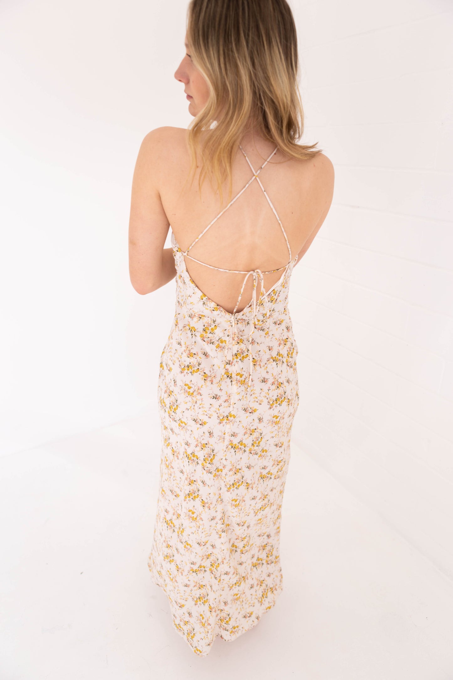 Cream Floral Halter Midi Dress