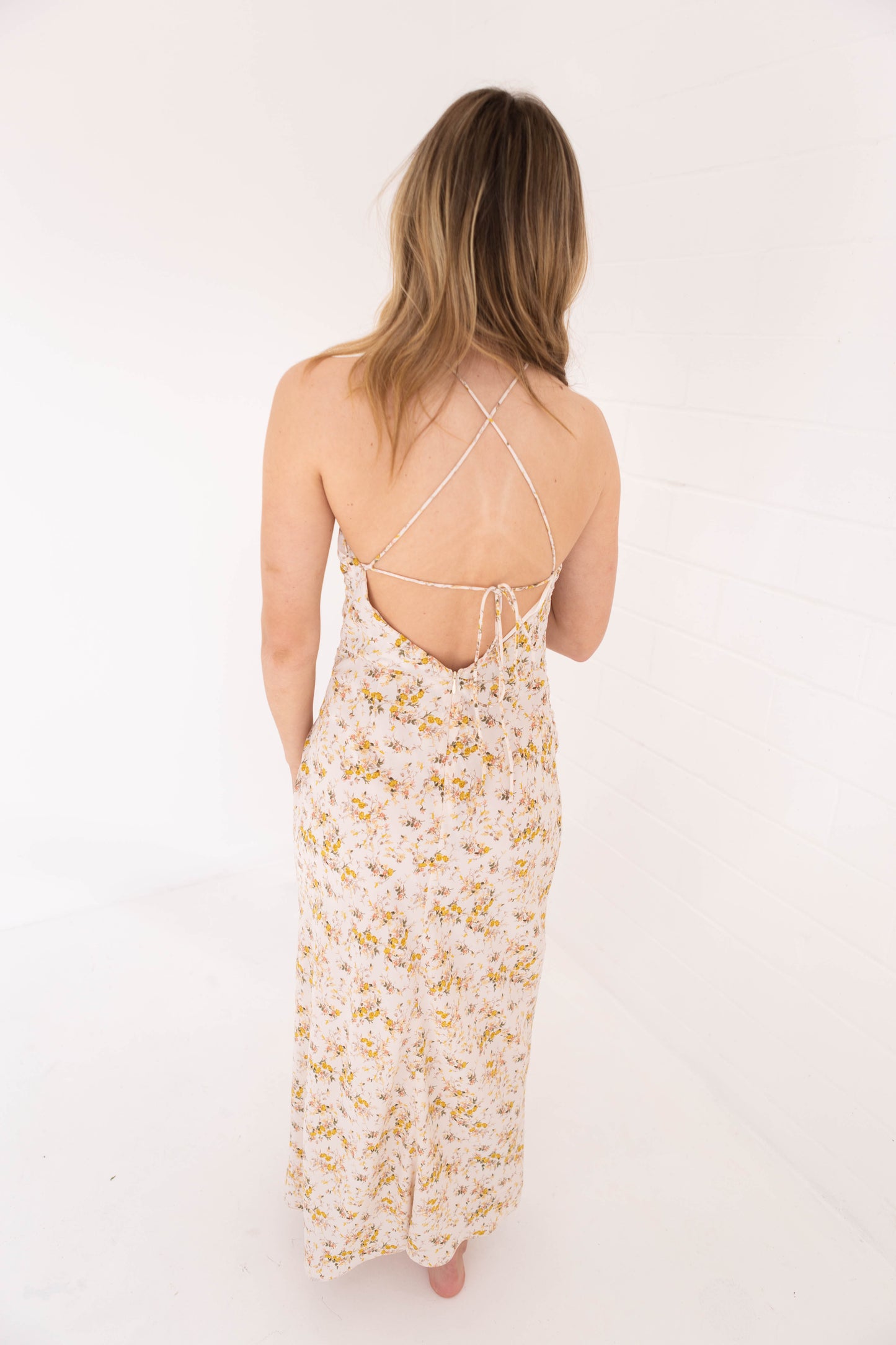Cream Floral Halter Midi Dress