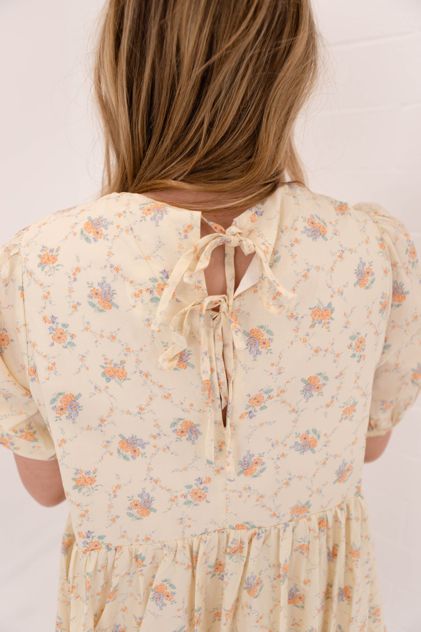 Peach Floral Puff Mini Dress