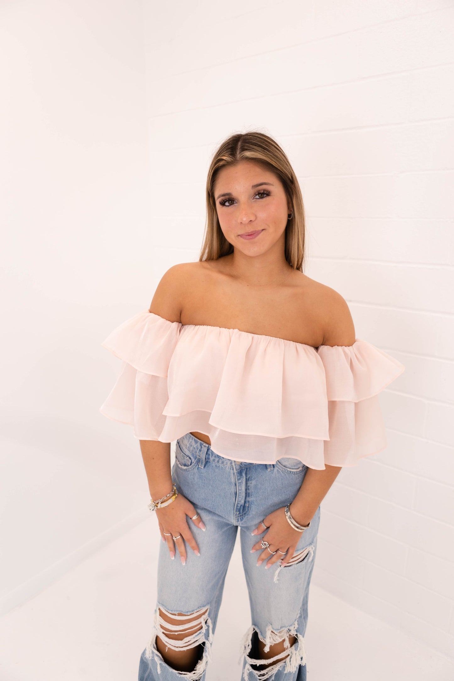Pale Pink Off the Shoulder Top
