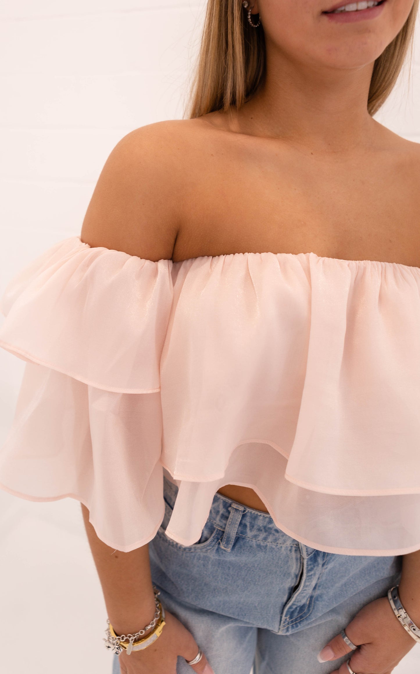 Pale Pink Off the Shoulder Top
