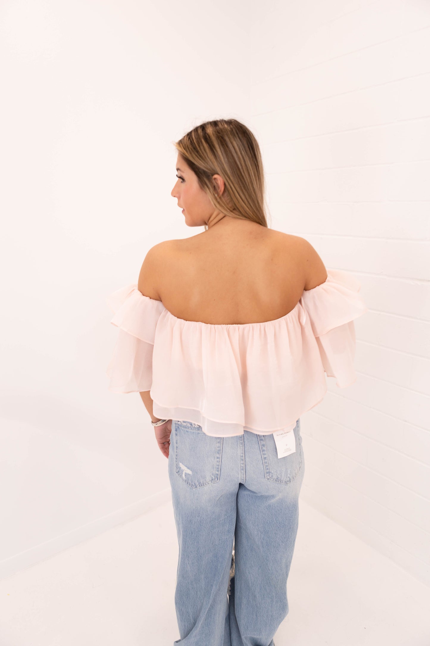 Pale Pink Off the Shoulder Top