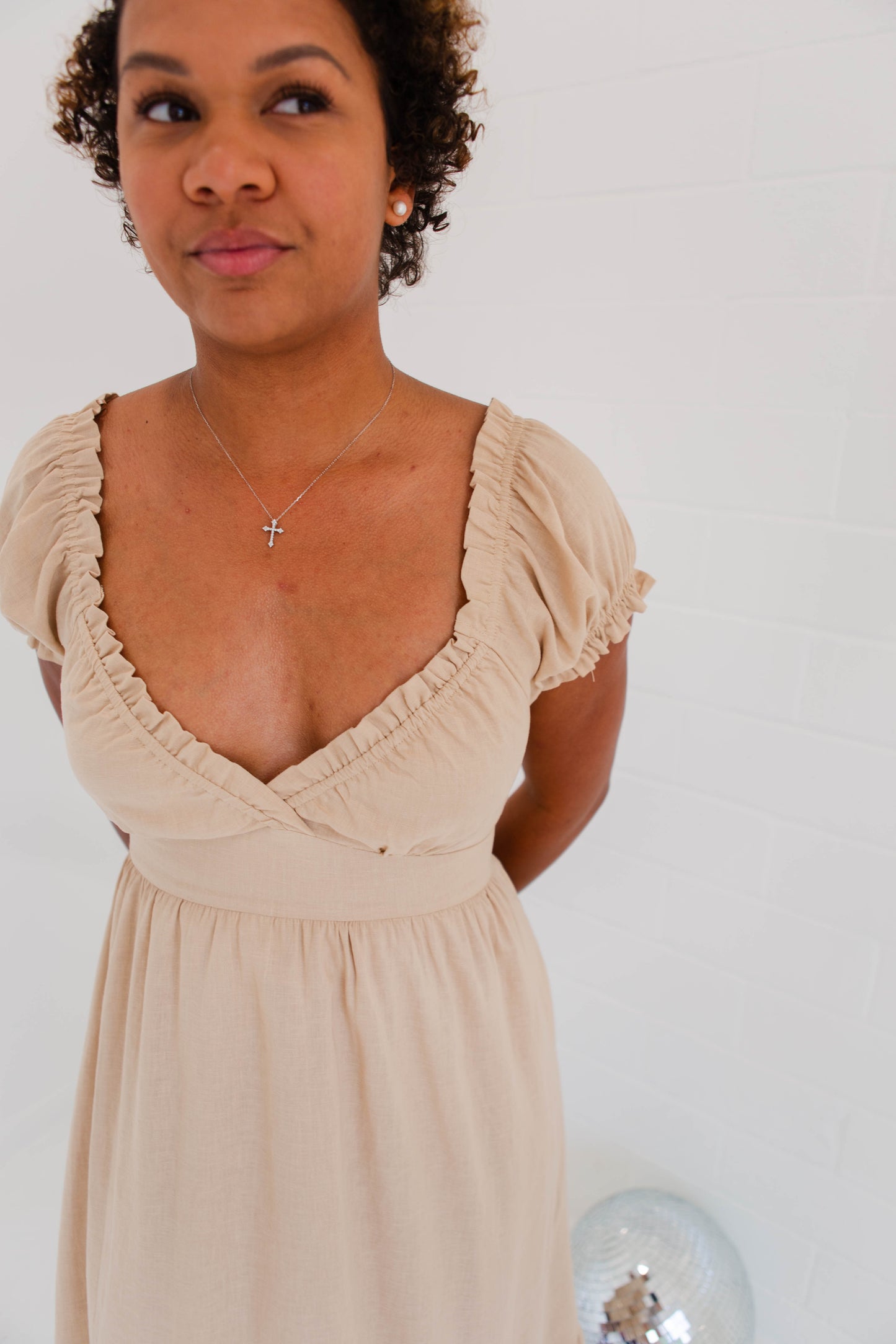 Mocha Short Puff Sleeve Midi Dress