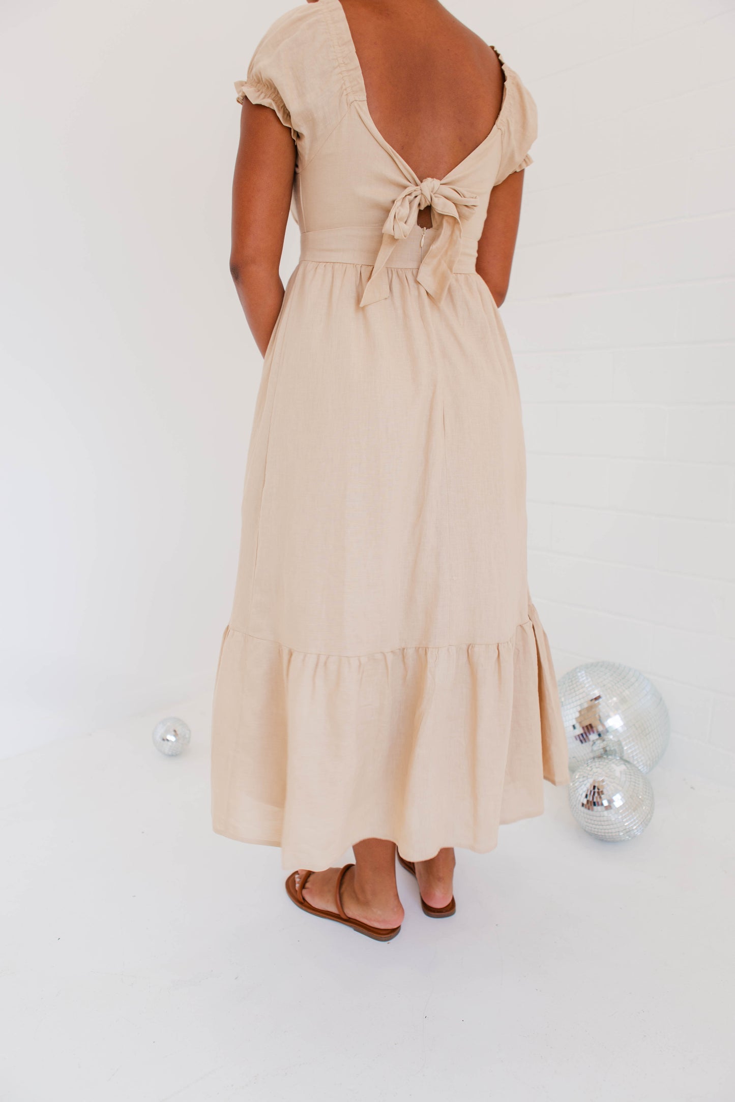 Mocha Short Puff Sleeve Midi Dress