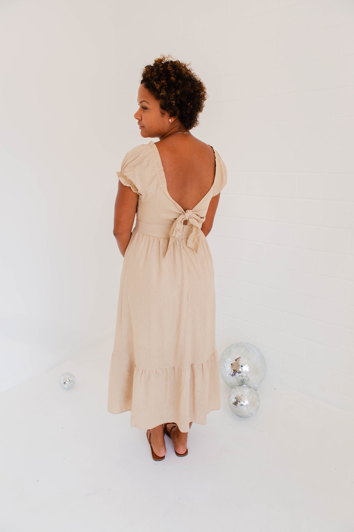 Mocha Short Puff Sleeve Midi Dress