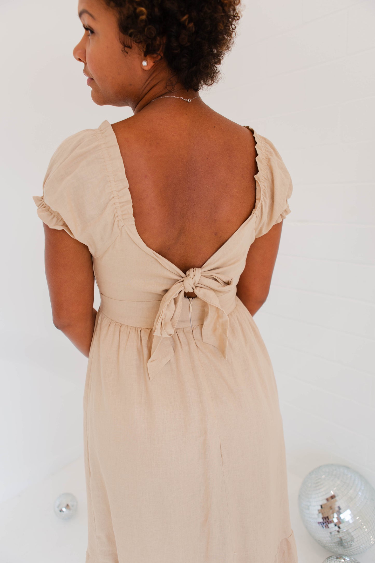 Mocha Short Puff Sleeve Midi Dress