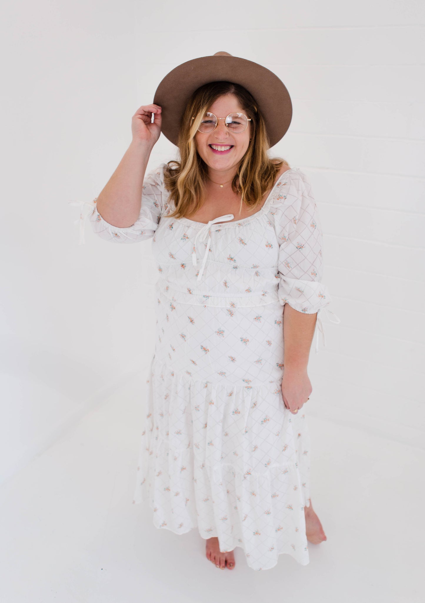 White Floral Cottage Core Midi