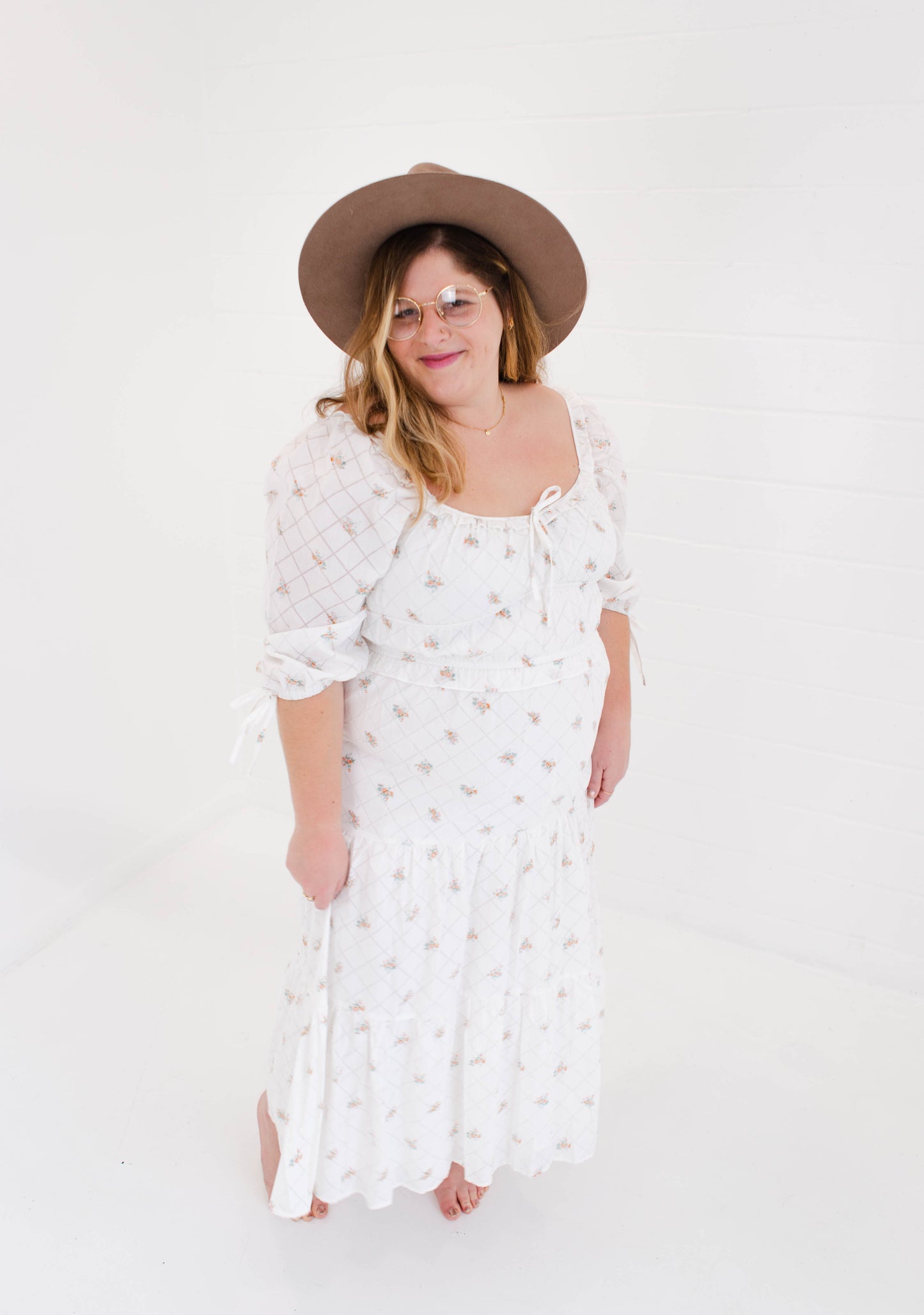 White Floral Cottage Core Midi