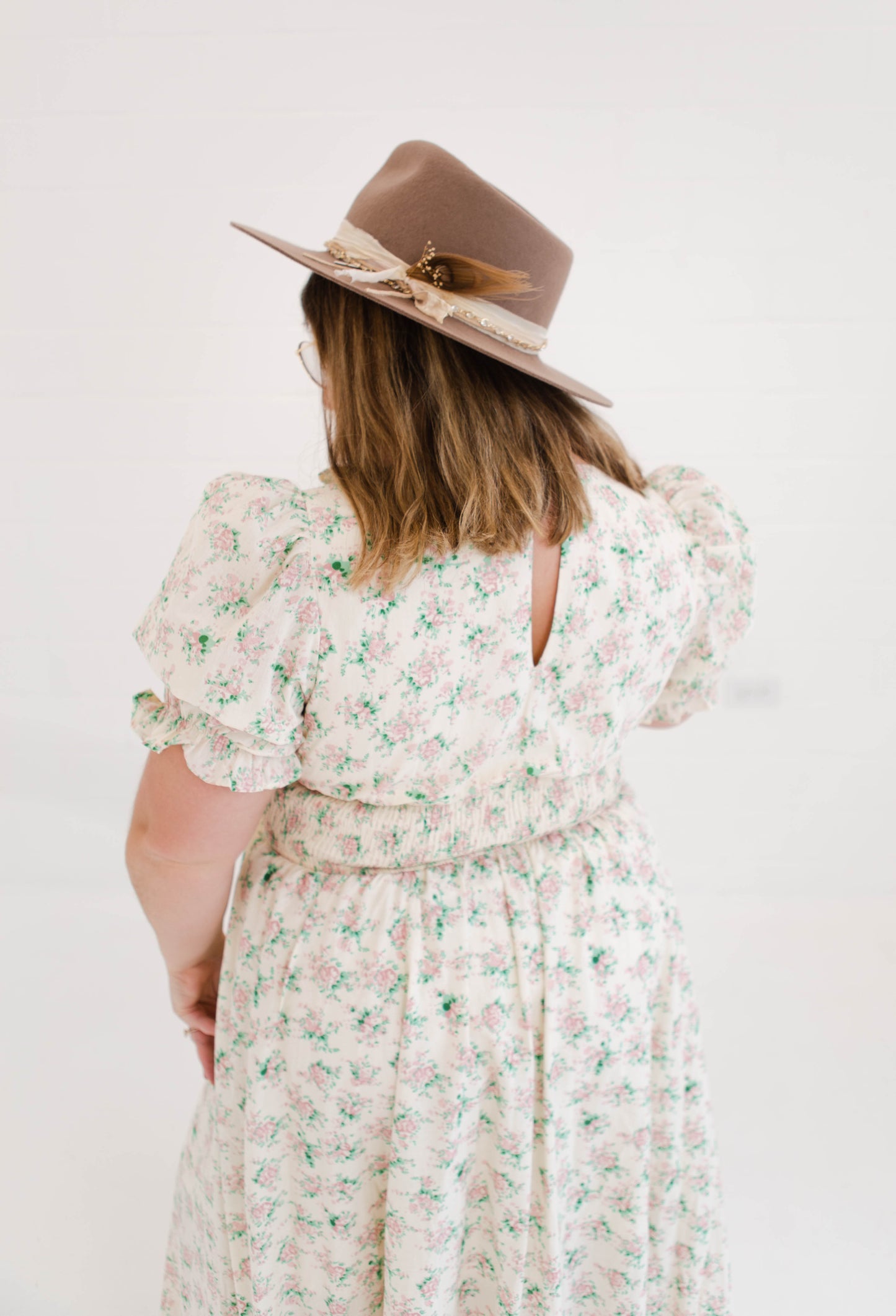 Floral Print Surplice Smocked Waist Midi Dress