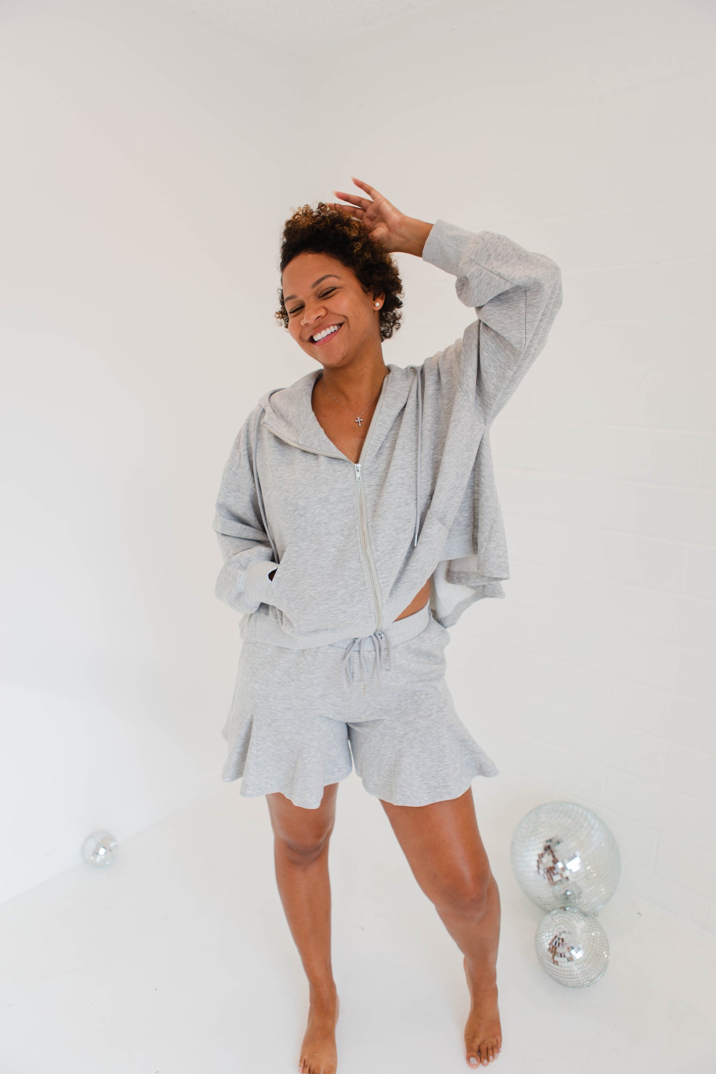 Heather Grey Flare Hoodie & Shorts Set