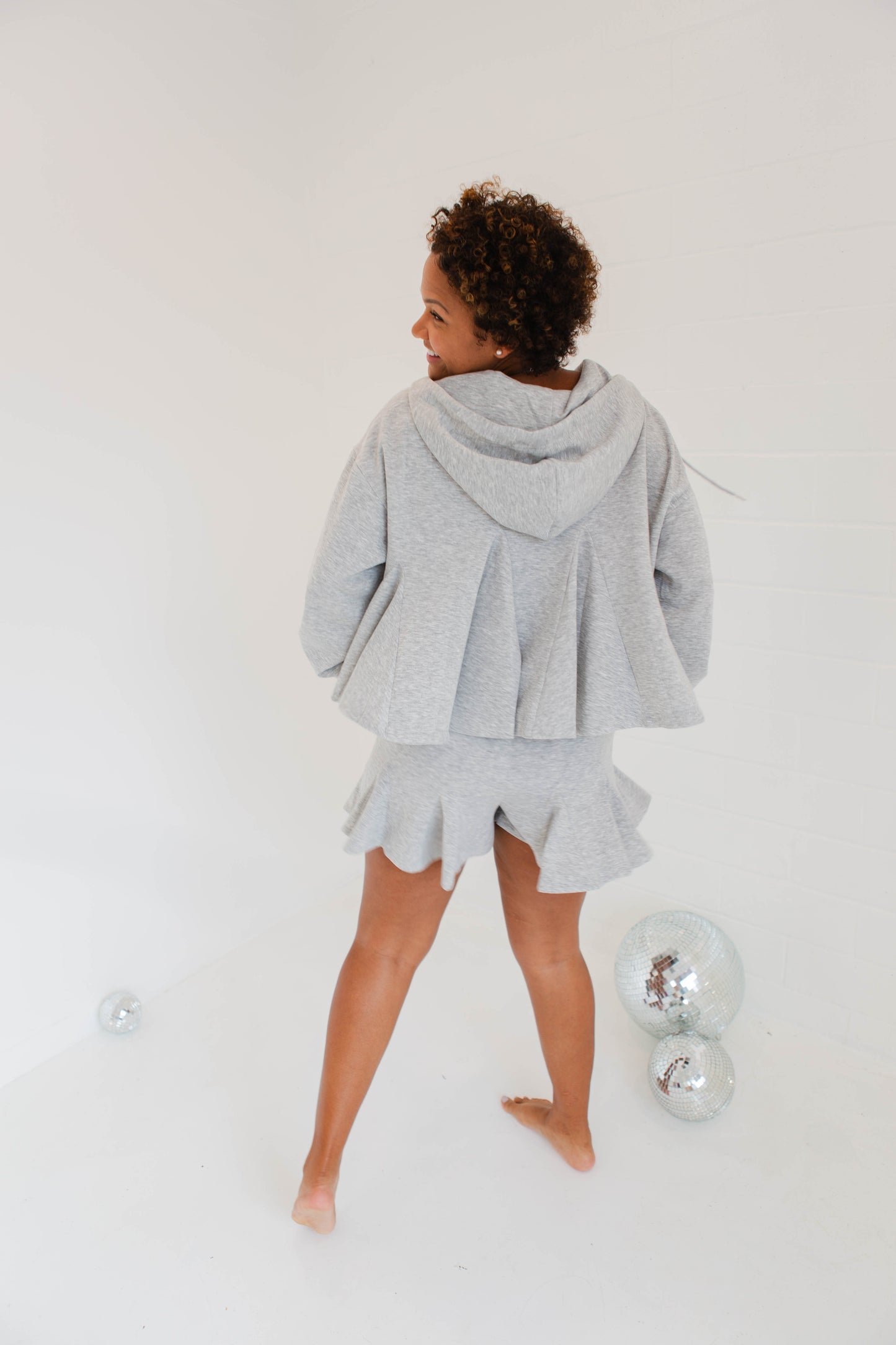 Heather Grey Flare Hoodie & Shorts Set