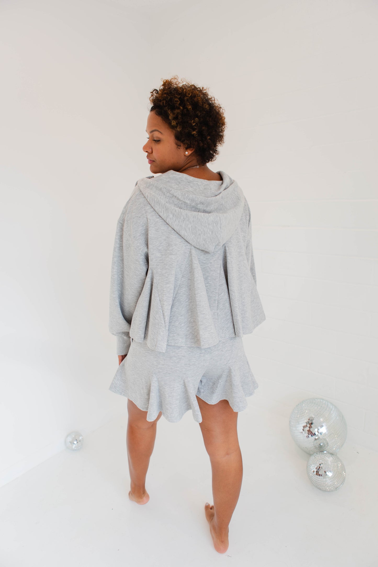 Heather Grey Flare Hoodie & Shorts Set