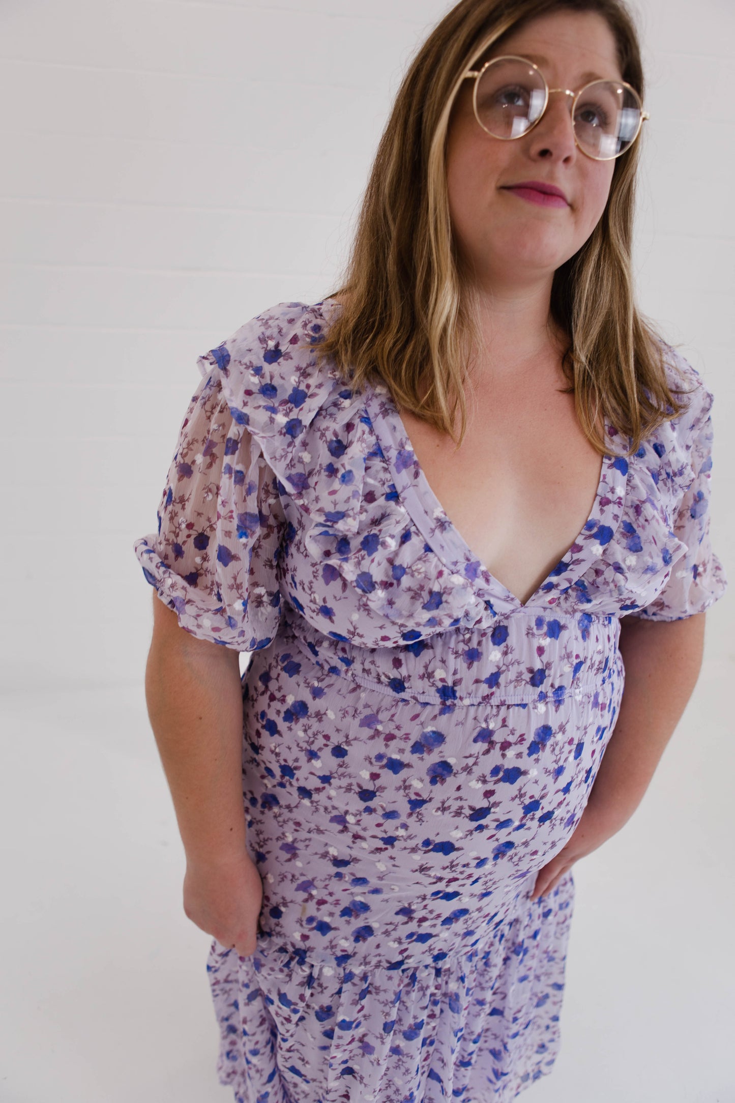 Purple Small Floral Midi Dress
