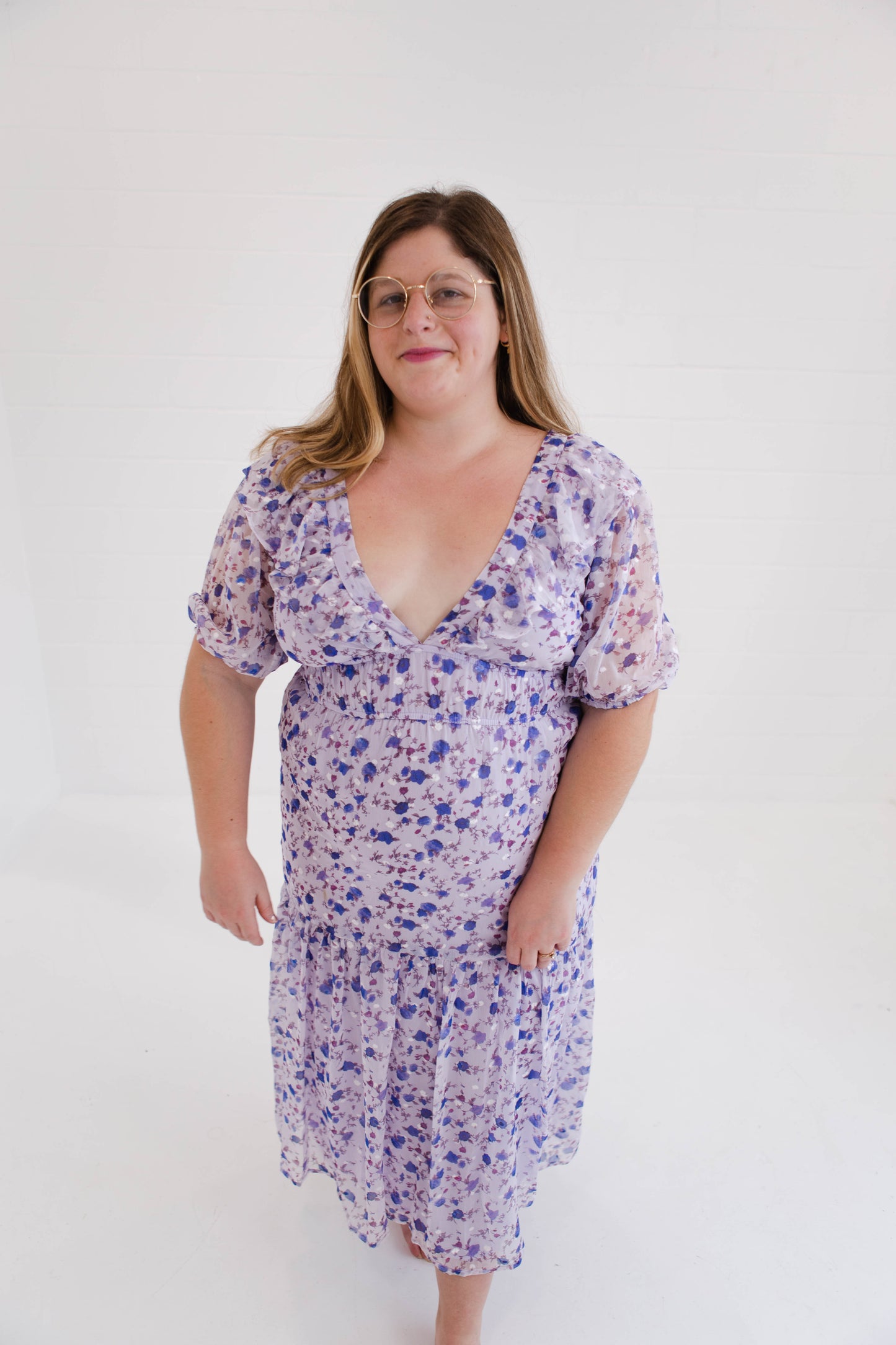 Purple Small Floral Midi Dress