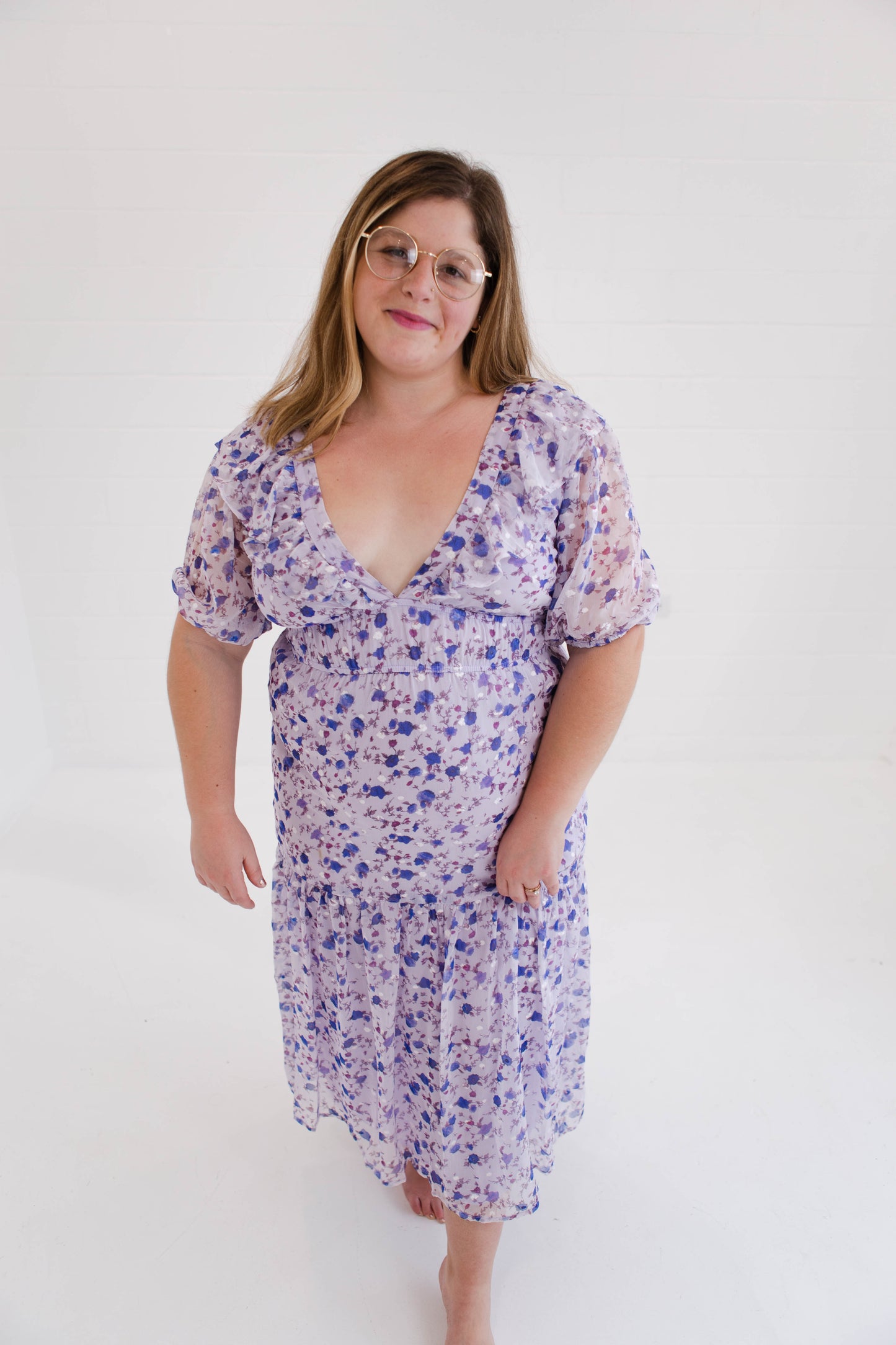 Purple Small Floral Midi Dress