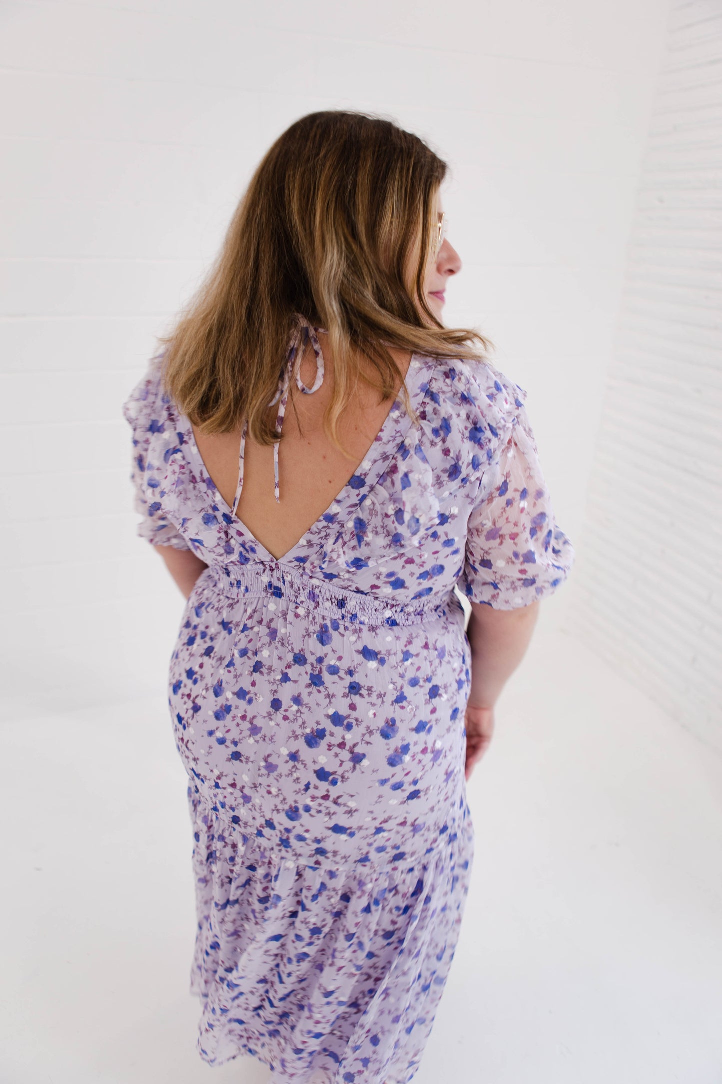 Purple Small Floral Midi Dress