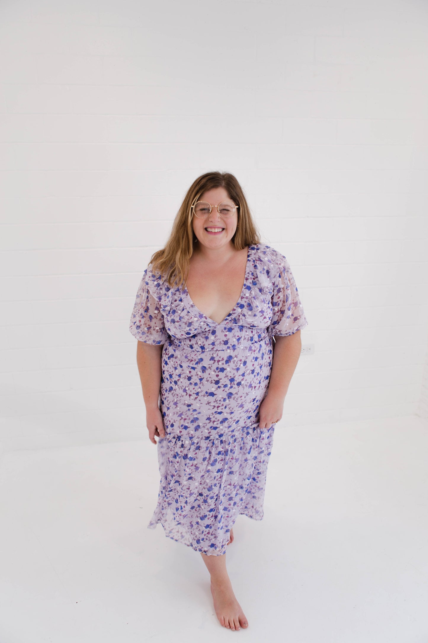 Purple Small Floral Midi Dress