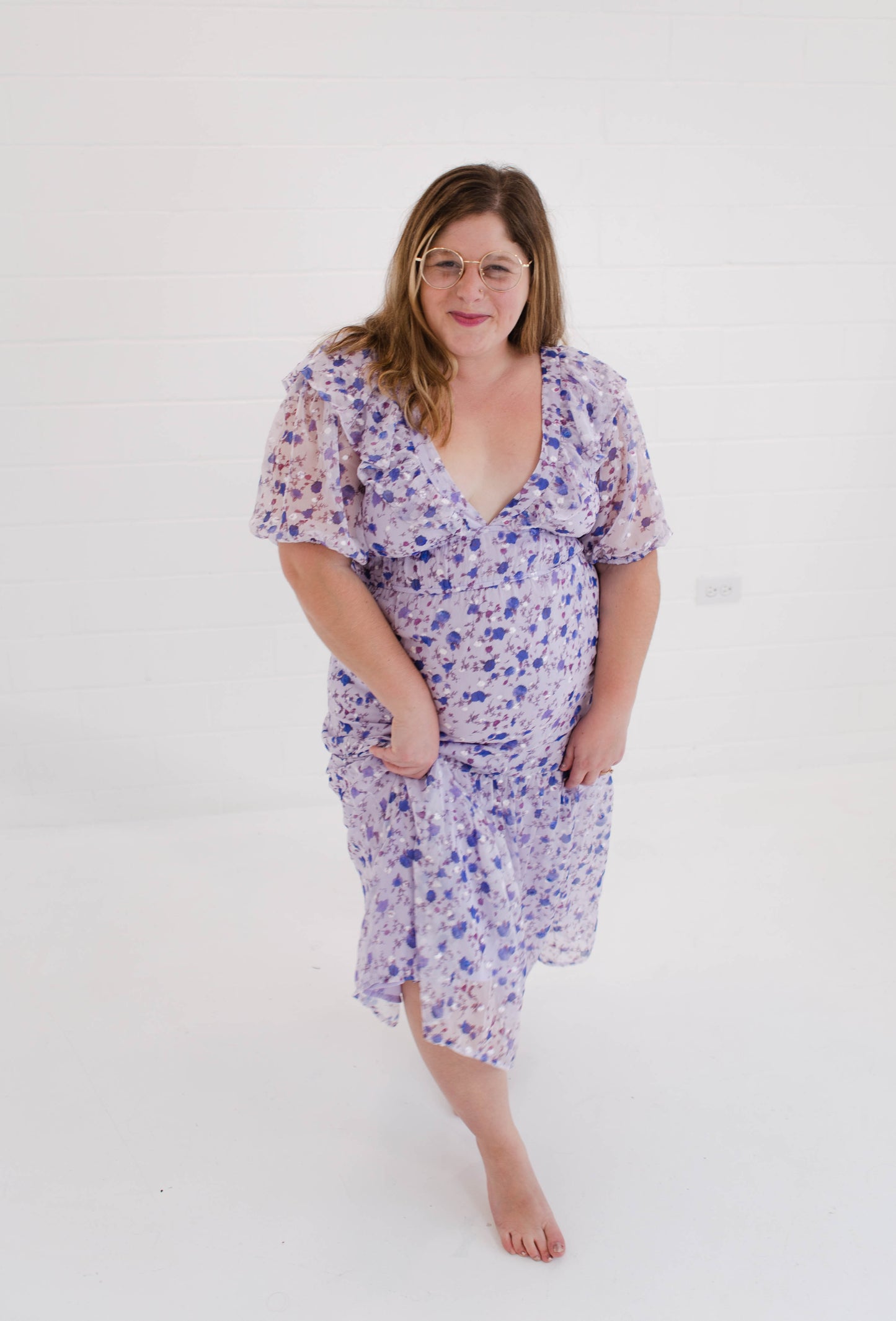 Purple Small Floral Midi Dress