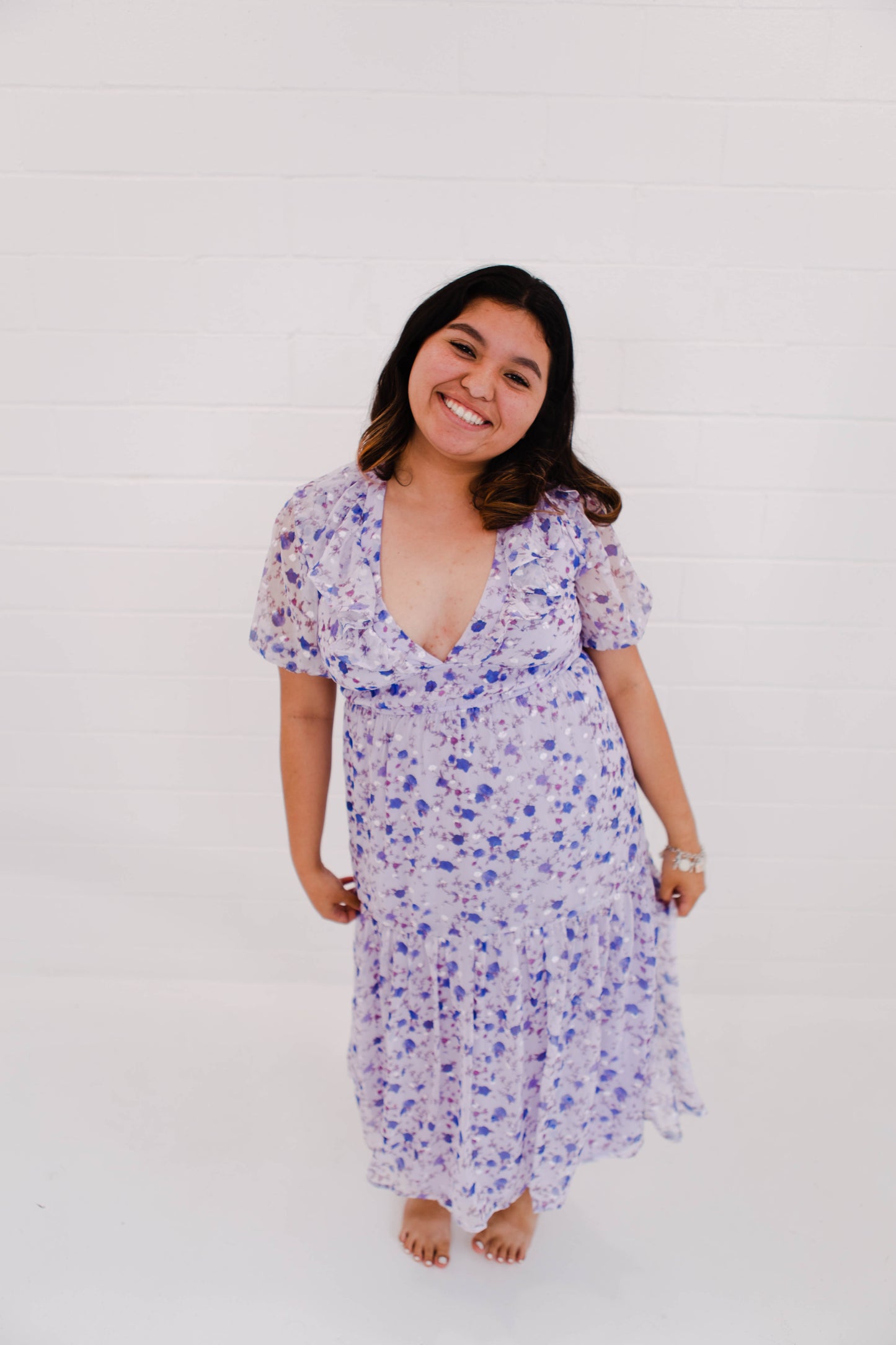 Purple Small Floral Midi Dress