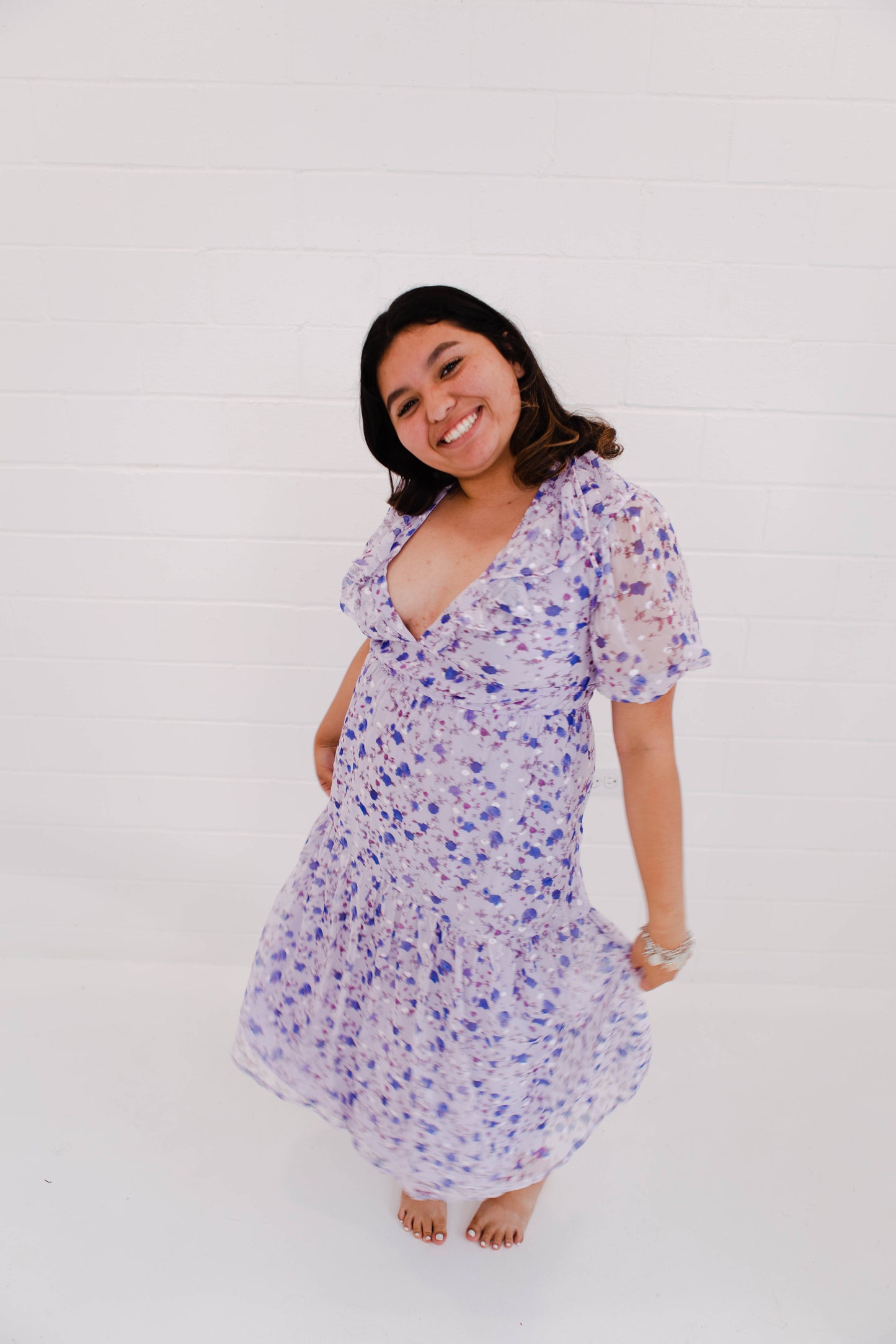 Purple Small Floral Midi Dress