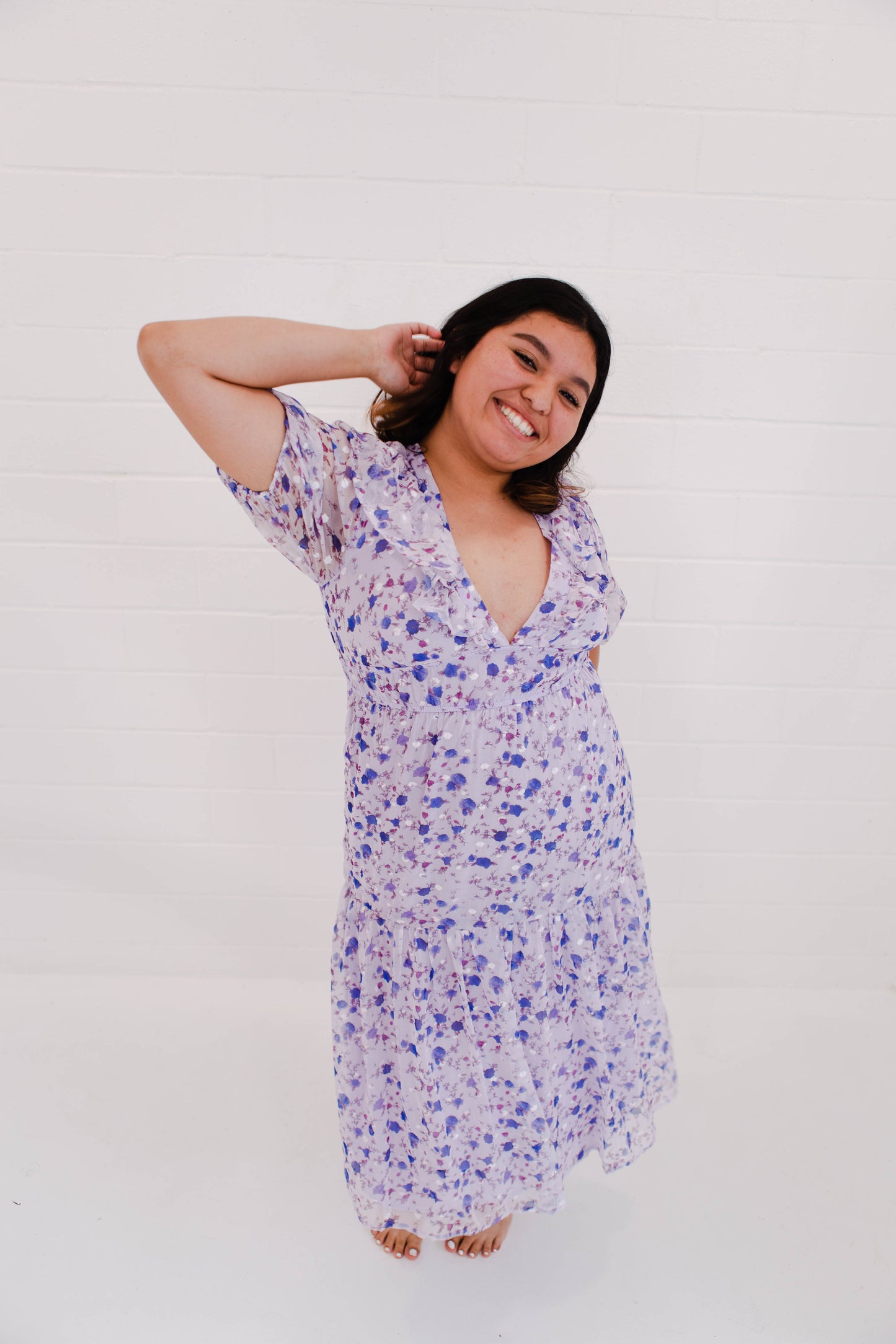 Purple Small Floral Midi Dress