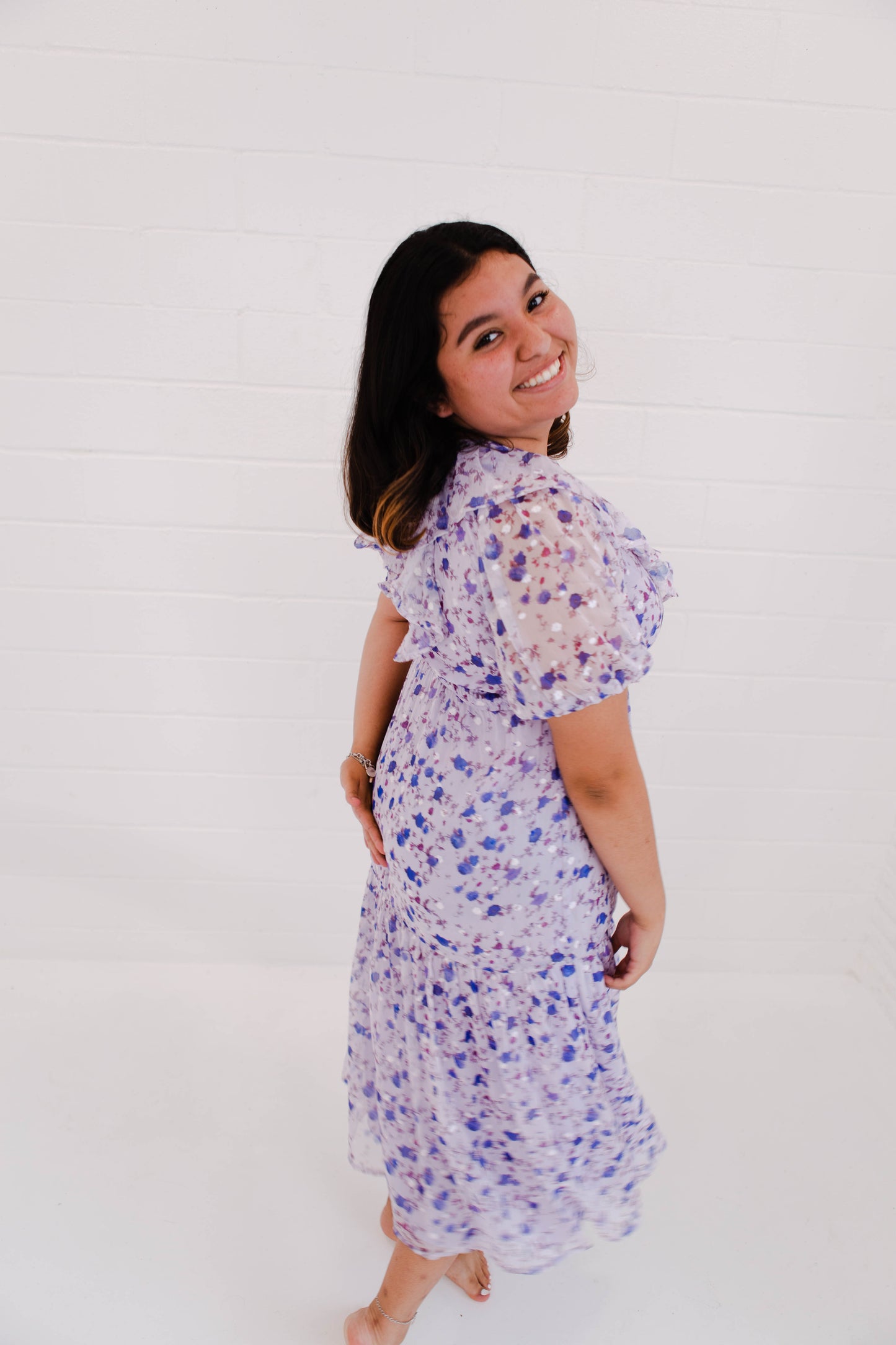 Purple Small Floral Midi Dress