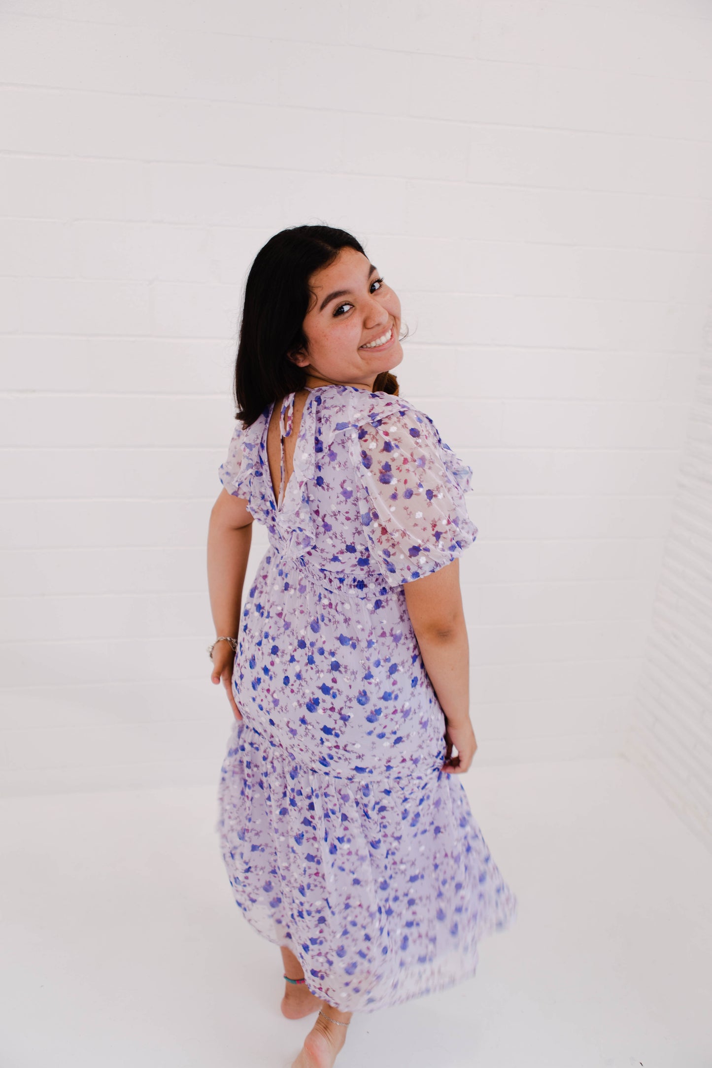 Purple Small Floral Midi Dress