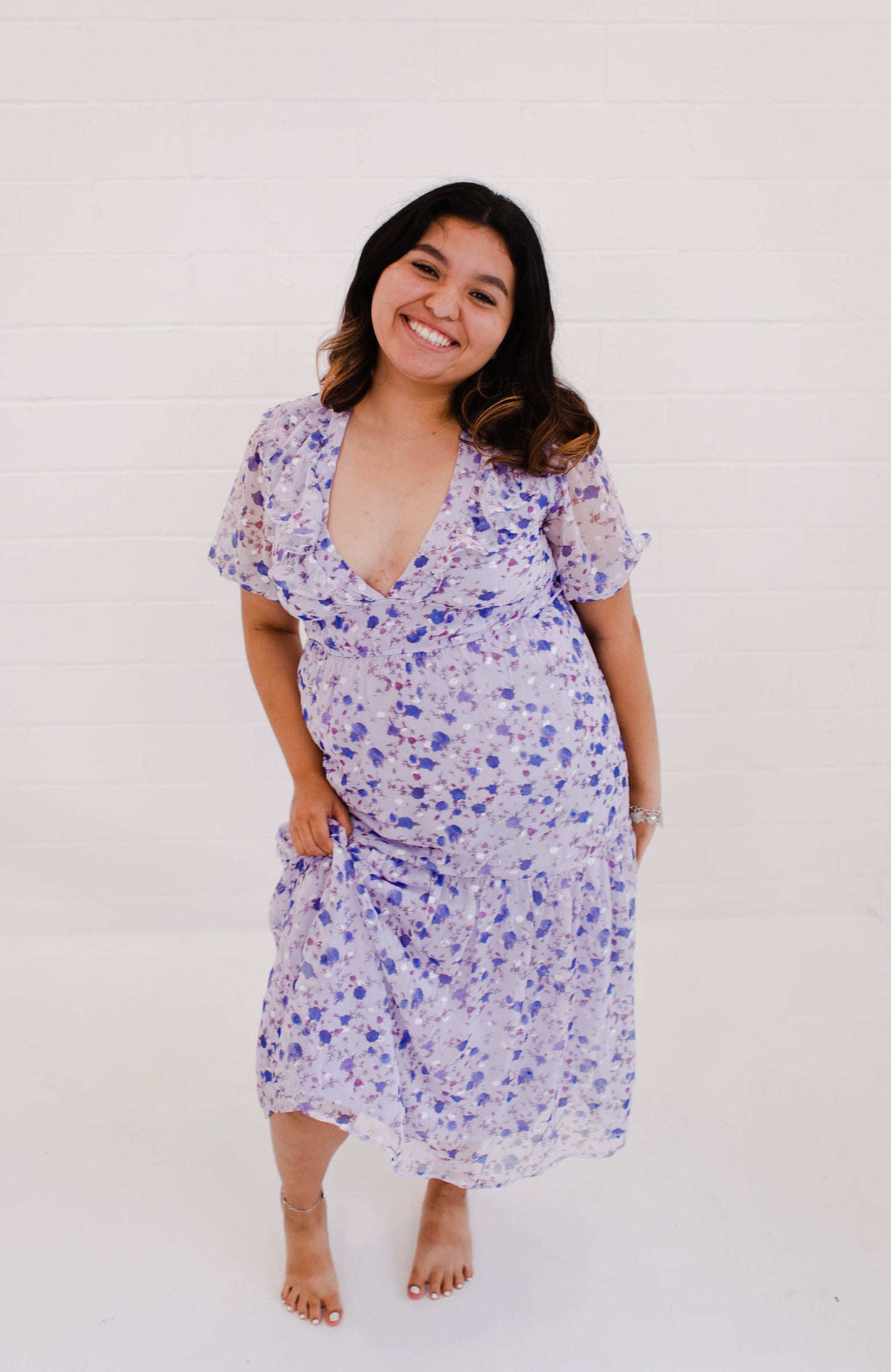 Purple Small Floral Midi Dress