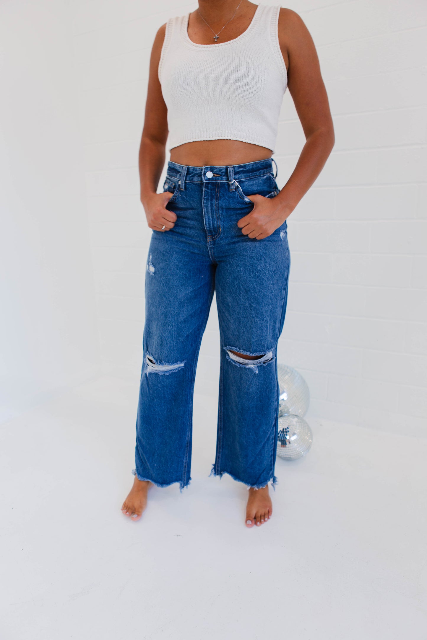 High Rise Straight Cropped Denim