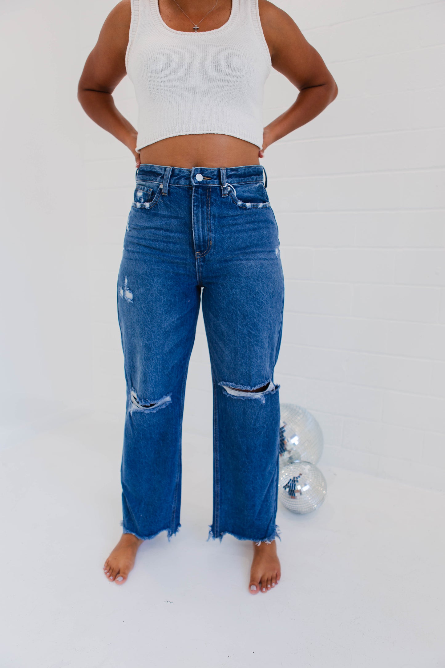 High Rise Straight Cropped Denim