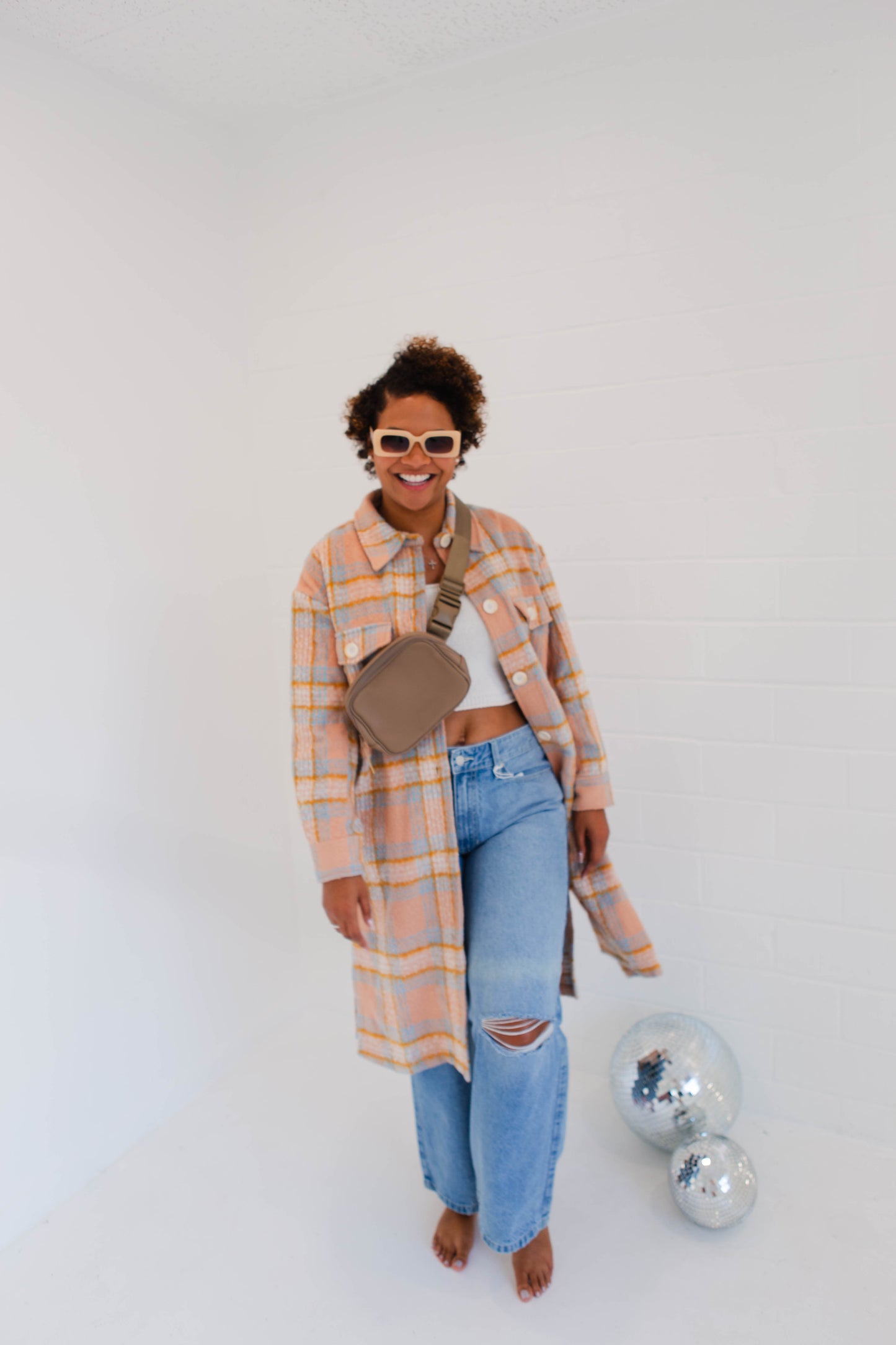 Just Peachy Plaid Long Shacket