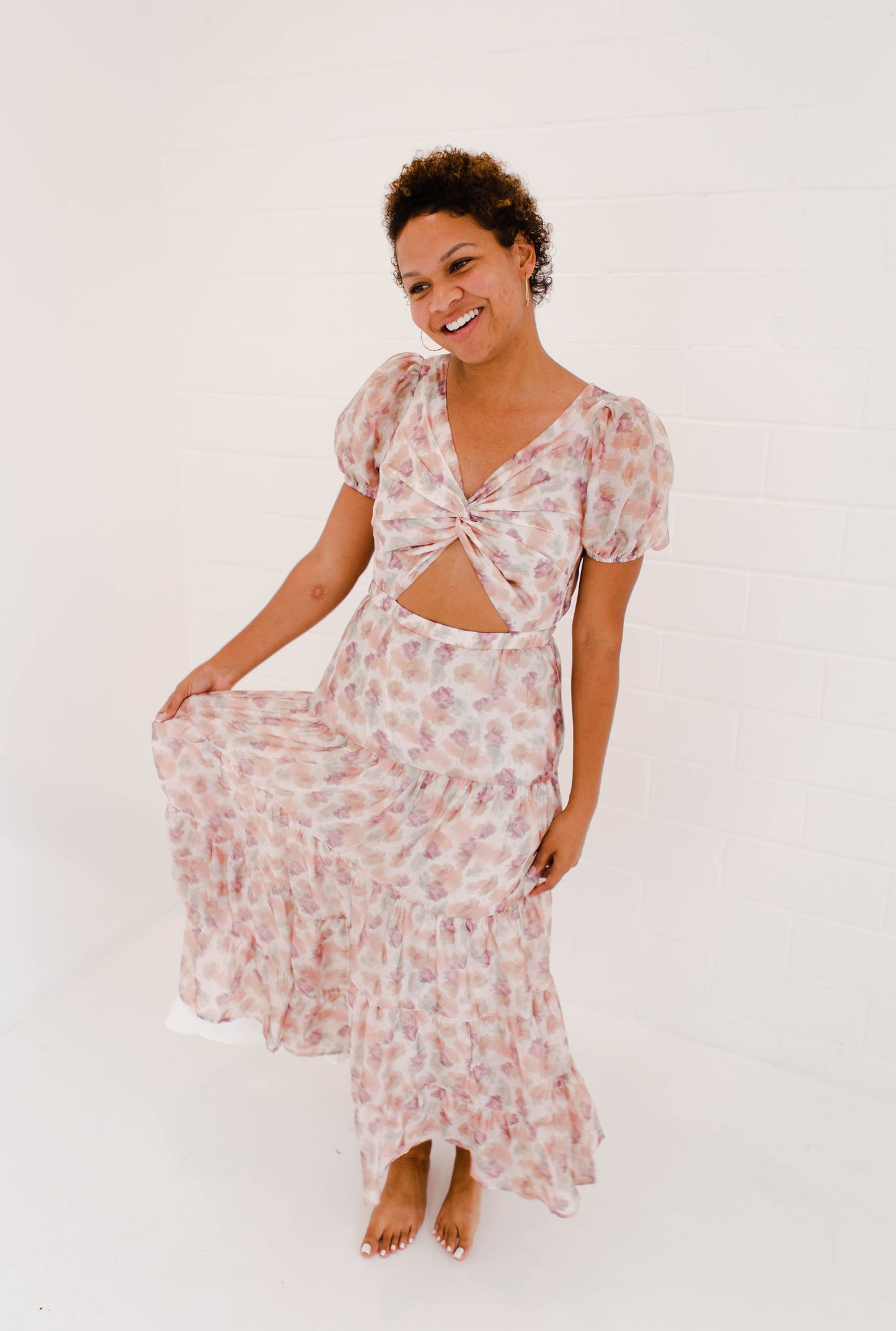 Painted Floral Ruffled Dress