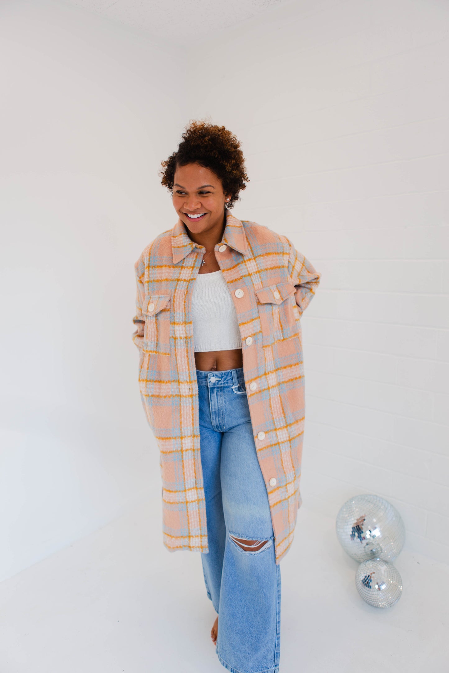 Just Peachy Plaid Long Shacket