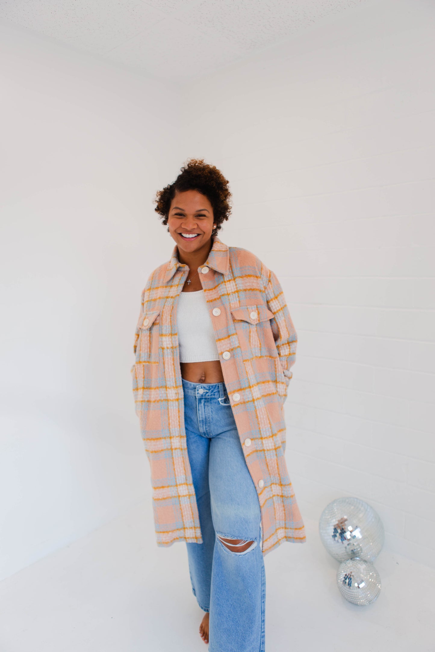Just Peachy Plaid Long Shacket