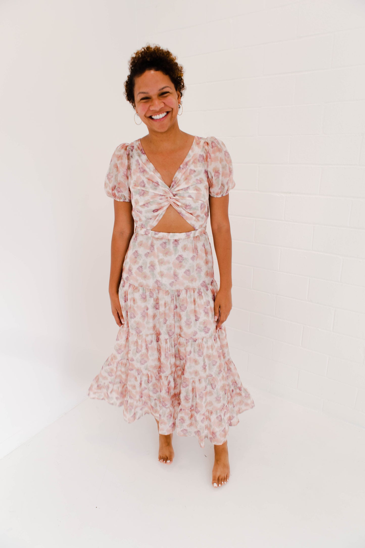 Painted Floral Ruffled Dress