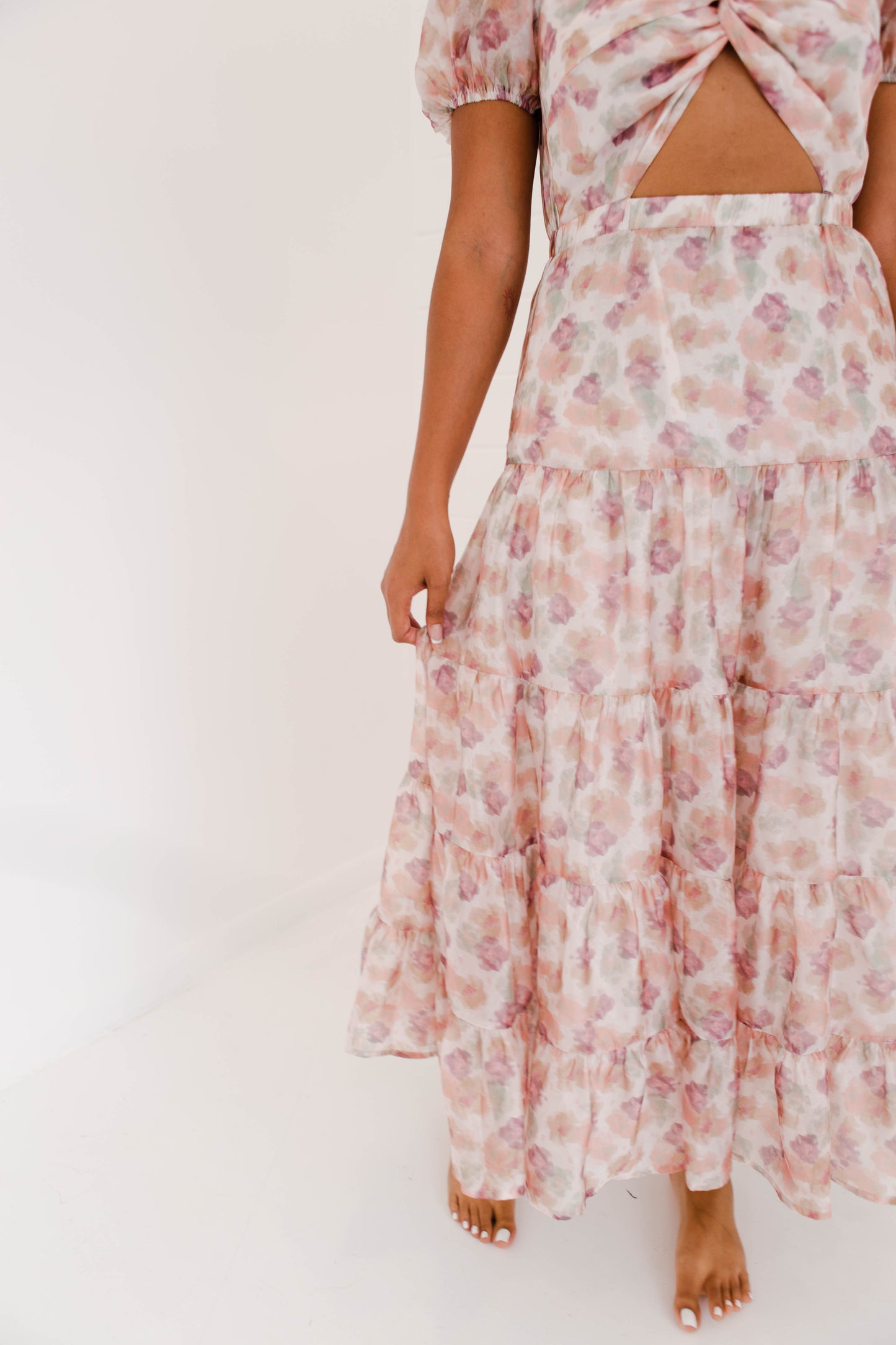 Painted Floral Ruffled Dress