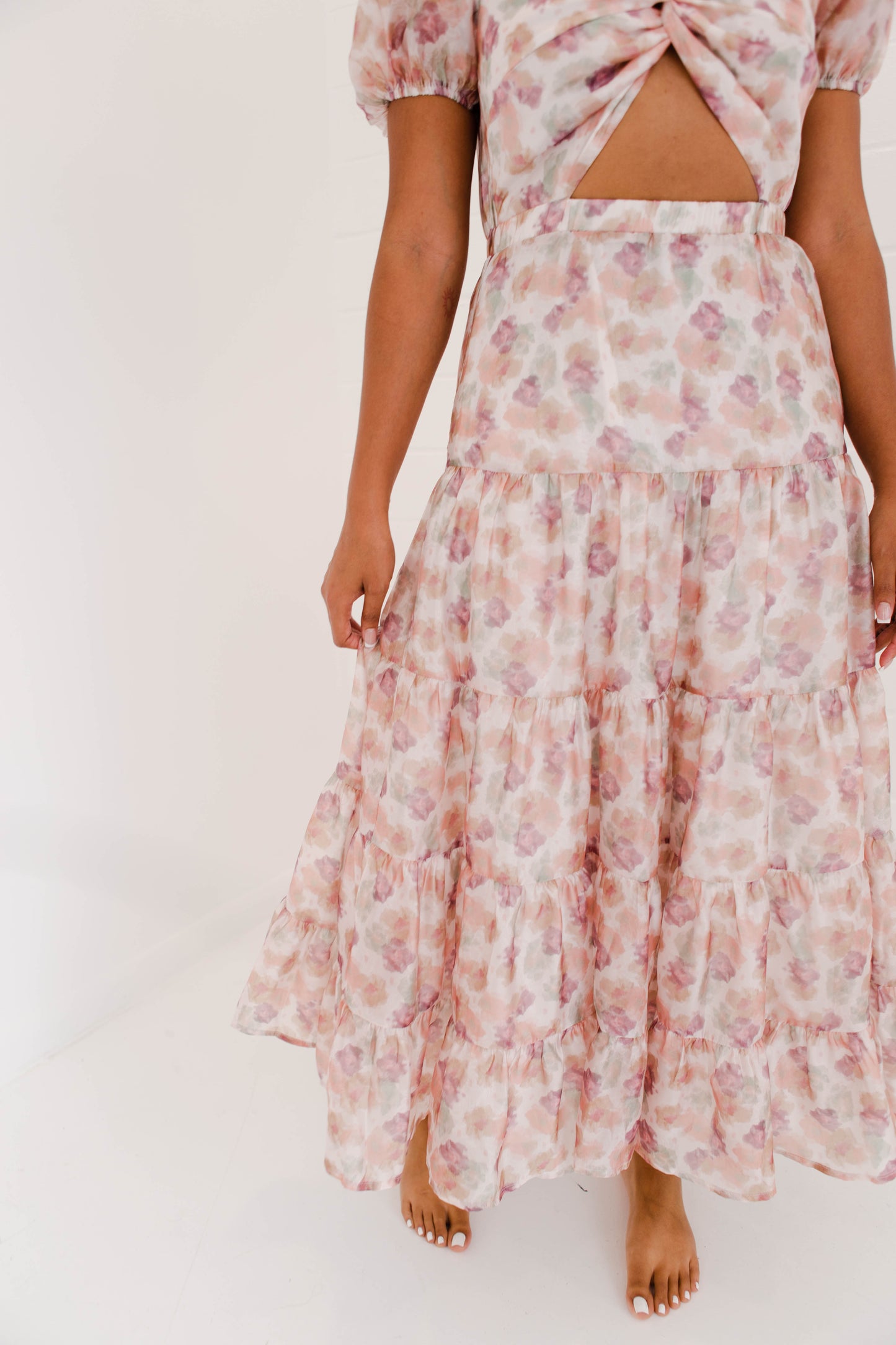 Painted Floral Ruffled Dress