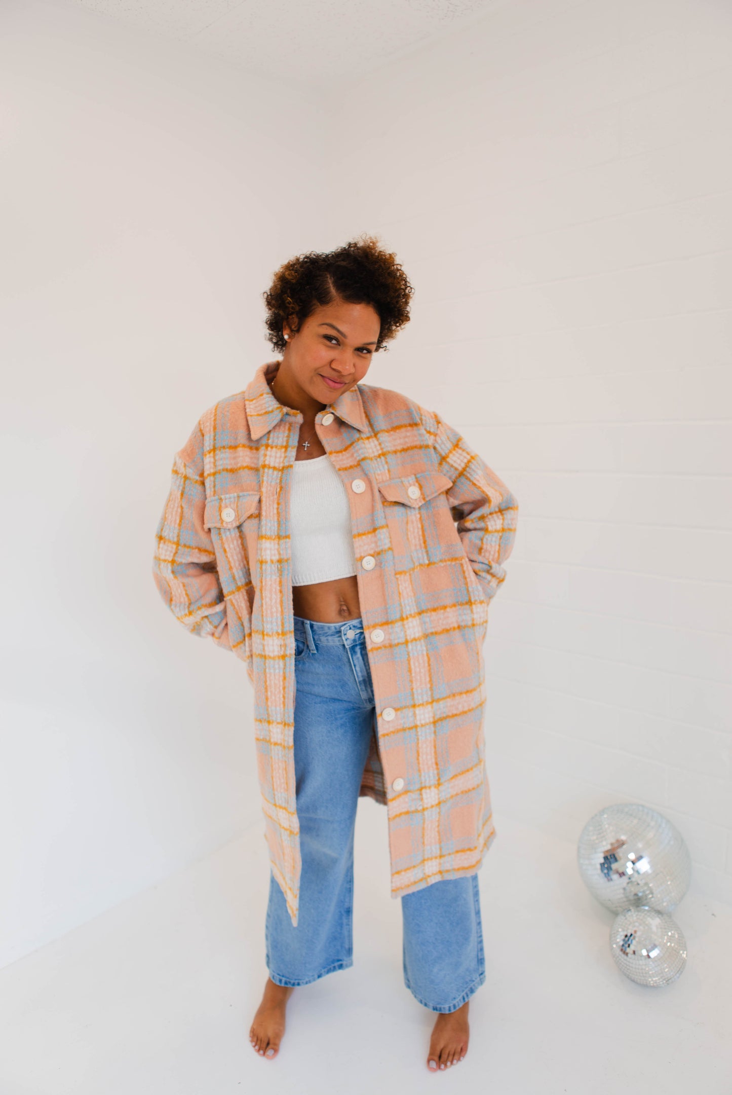 Just Peachy Plaid Long Shacket