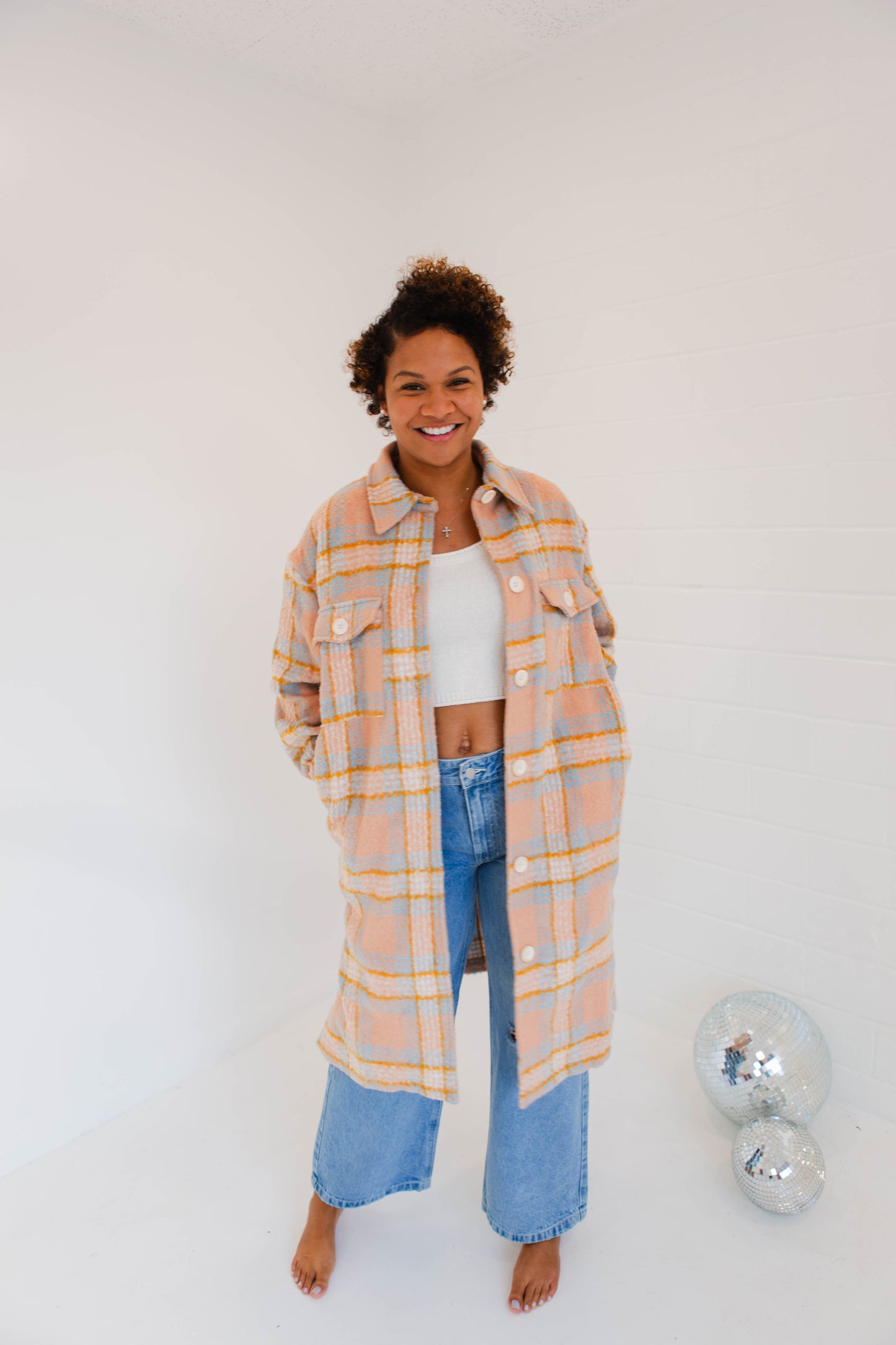 Just Peachy Plaid Long Shacket