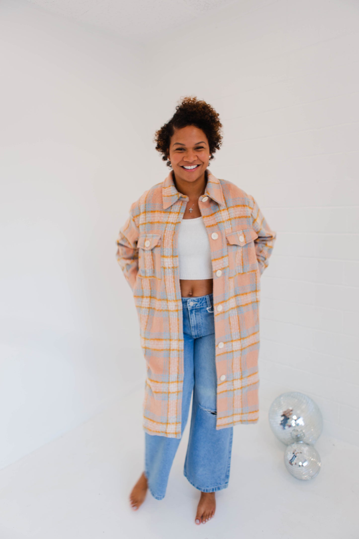 Just Peachy Plaid Long Shacket